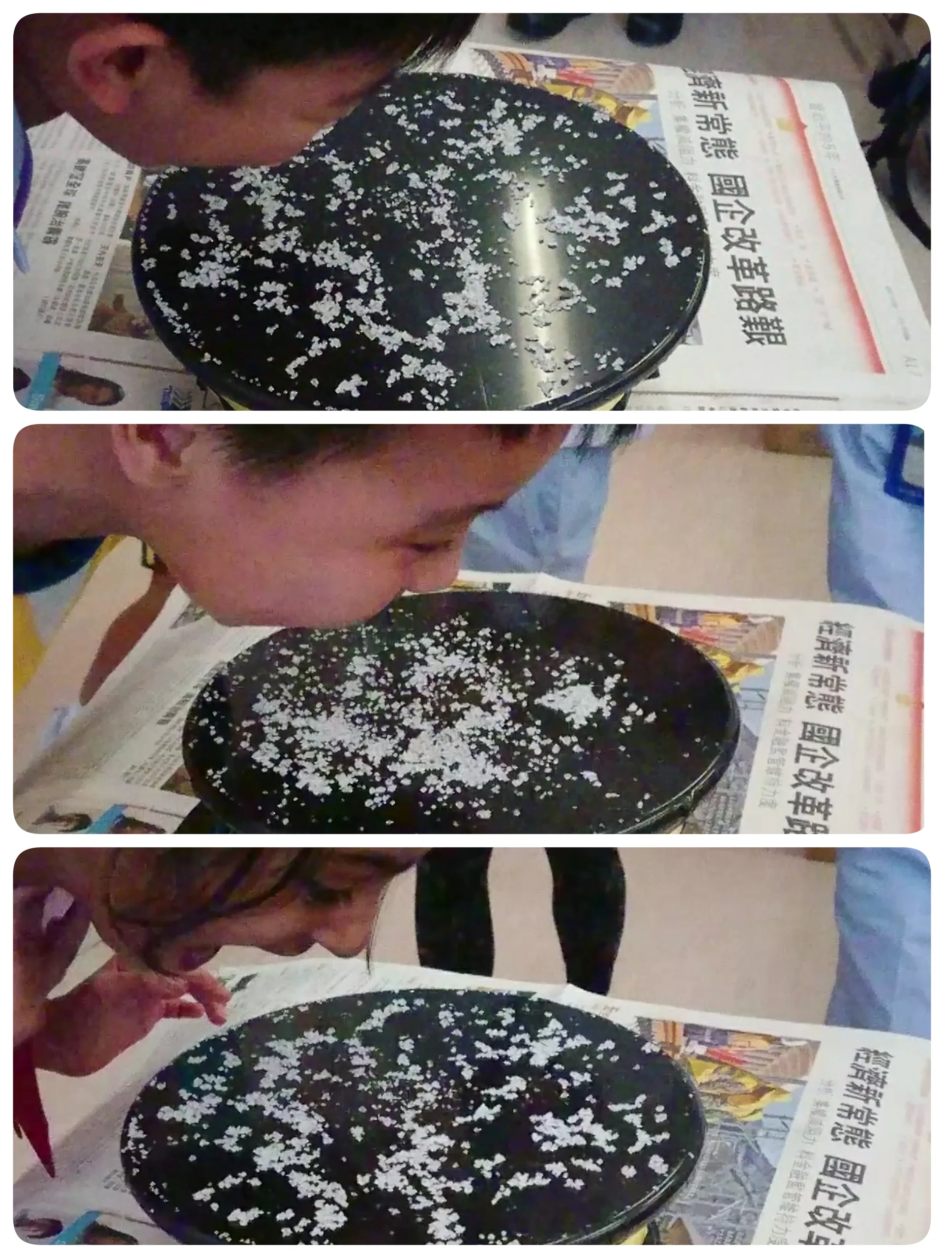 用我們的聲音也能創作藝術作品!不同的聲音便有不同的鹽巴圖案,大聲地創作吧。