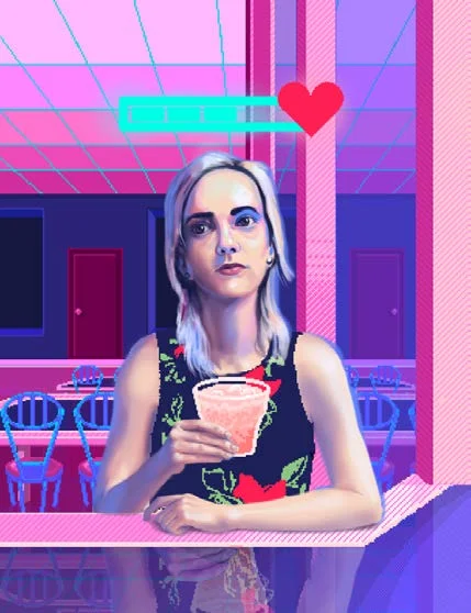 5: I finish painting the figure and add reflections and other pixel elements.