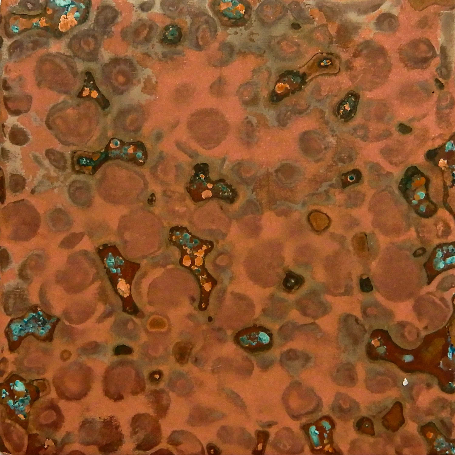 Annealed and sanded by sandpaper. Covered by lentils and soaked in soy sauce for ten days. Size: 2 x 2 in