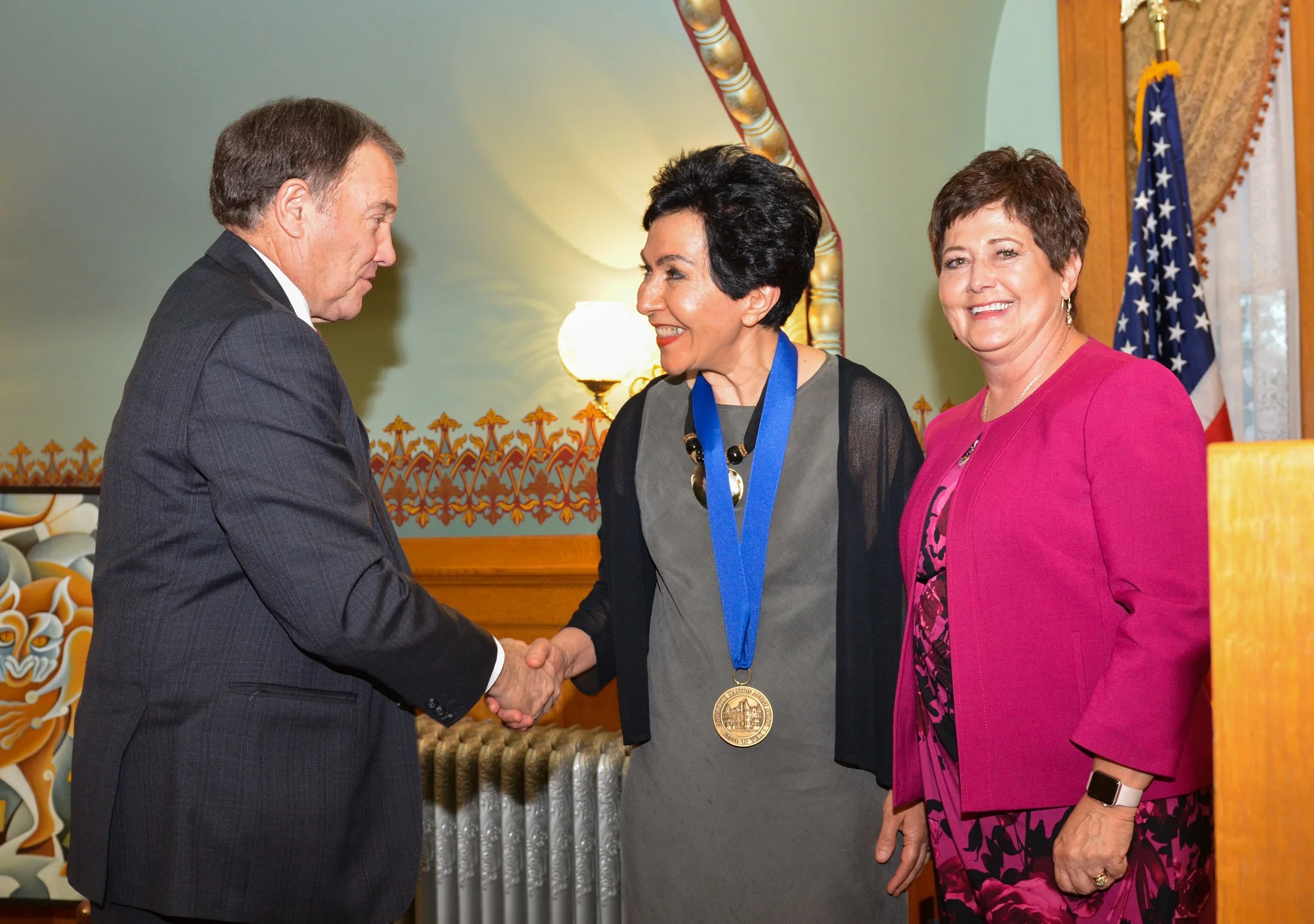 Governor Herbet awards Fahimeh the Governor’s Mansion Artist medal (2018)