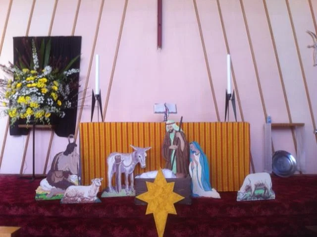 Christmas crib and flowers