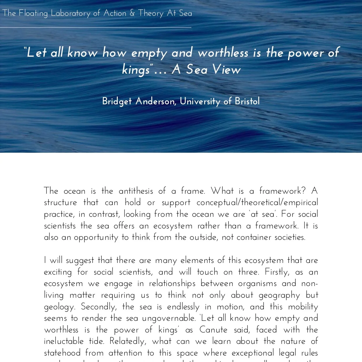 CONFERENCE: A Sea View (Abstract)
