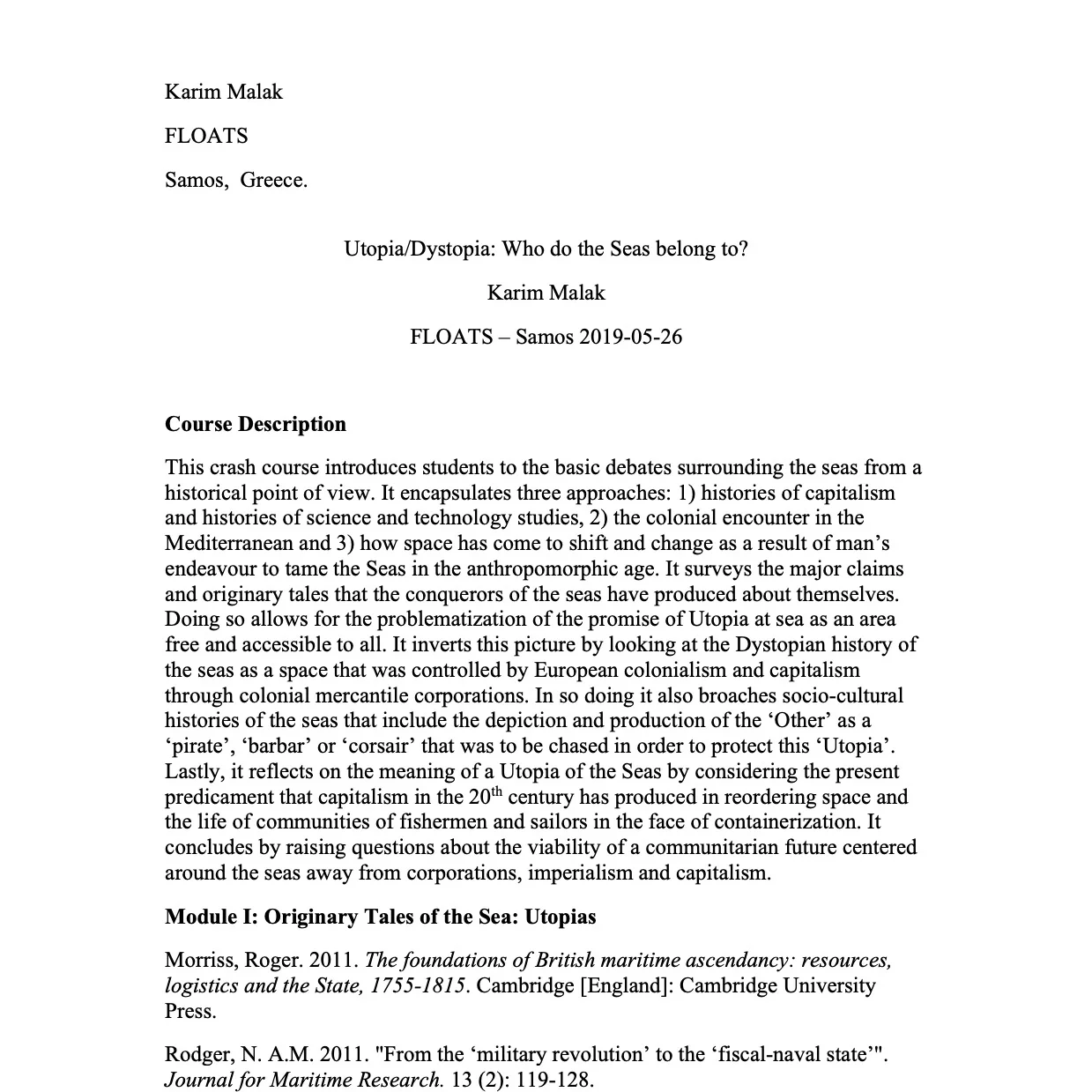 PEDAGOGY: Who do the Seas Belong to? (SIPHES Syllabi)