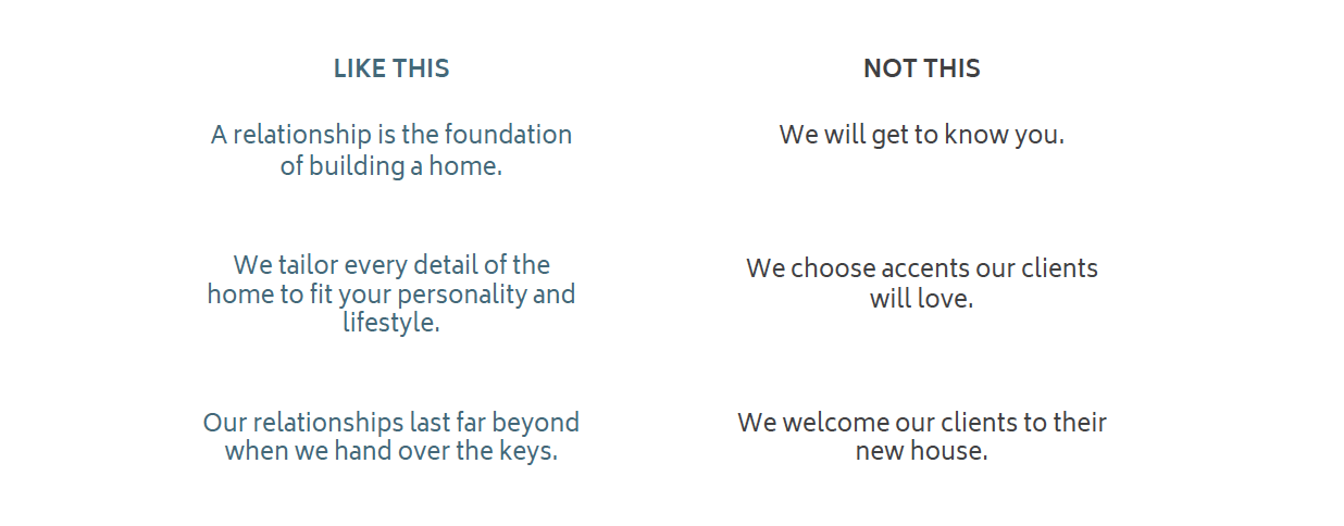 Here's an example of Brand Voice we created for one of our clients. Talk like this, not this.