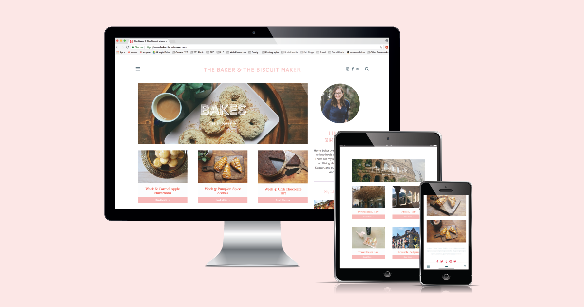 Current 120 web design and website development for food and baking blog, The Baker & the Biscuit Maker.