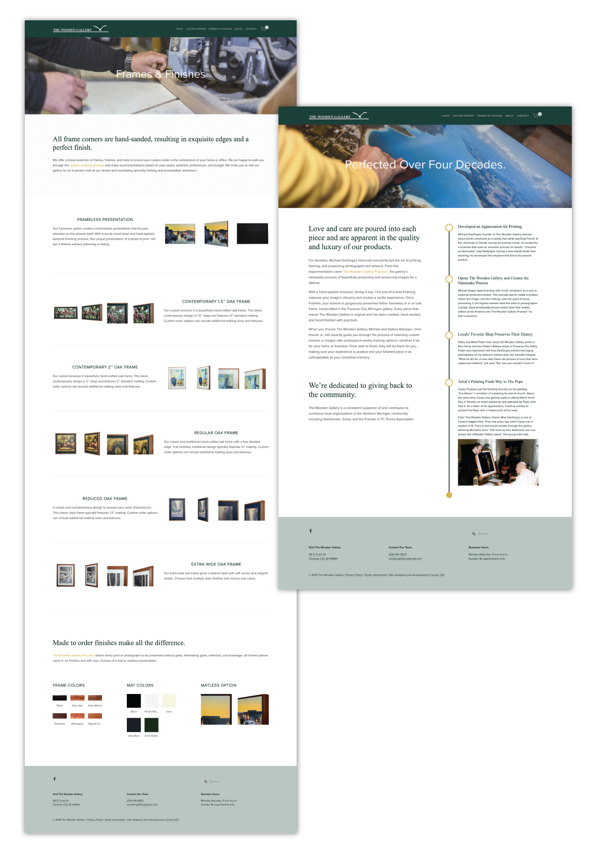 Current 120’s website design and website development for Traverse City’s The Wooden Gallery.