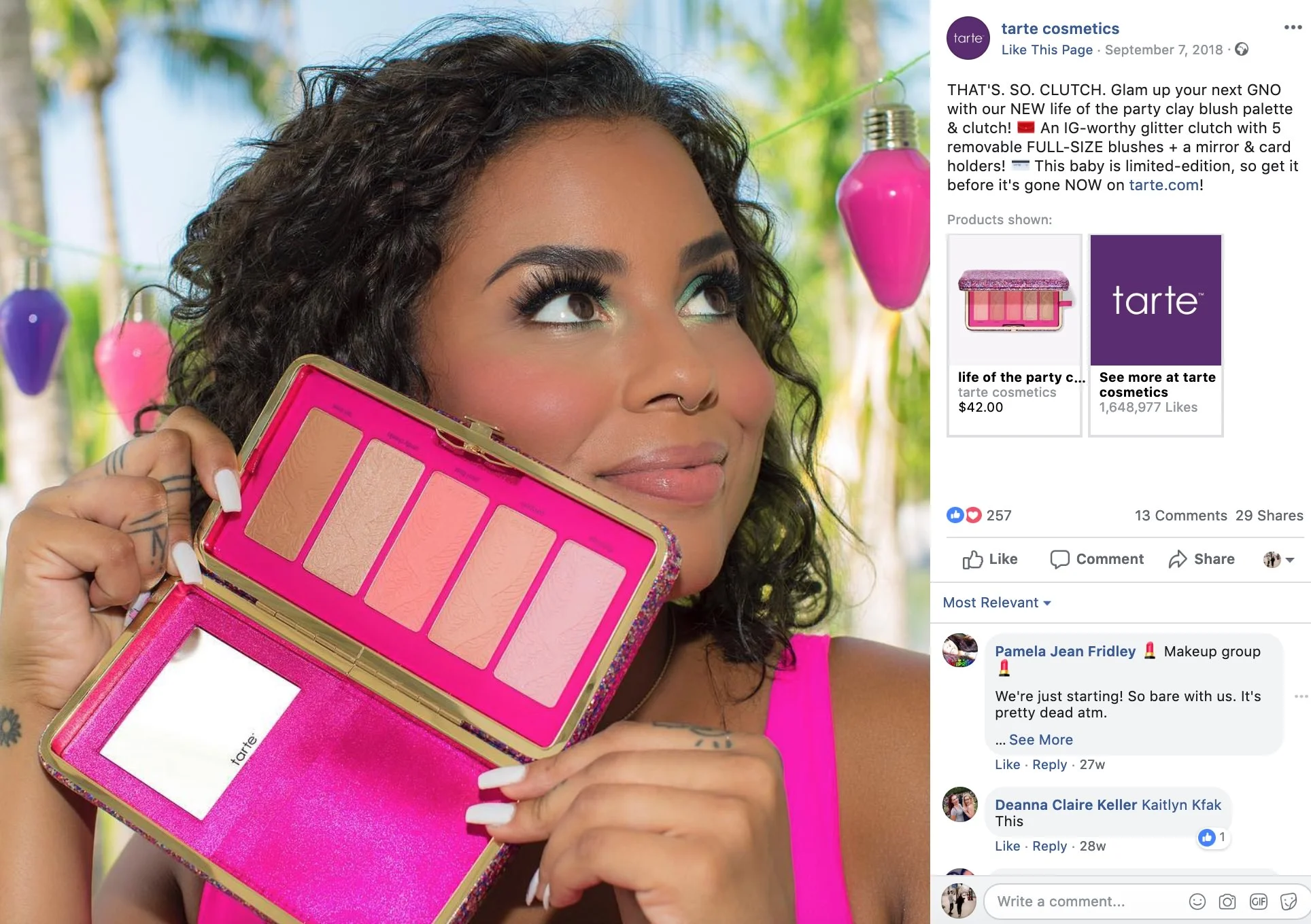 Example from Tarte Cosmetics