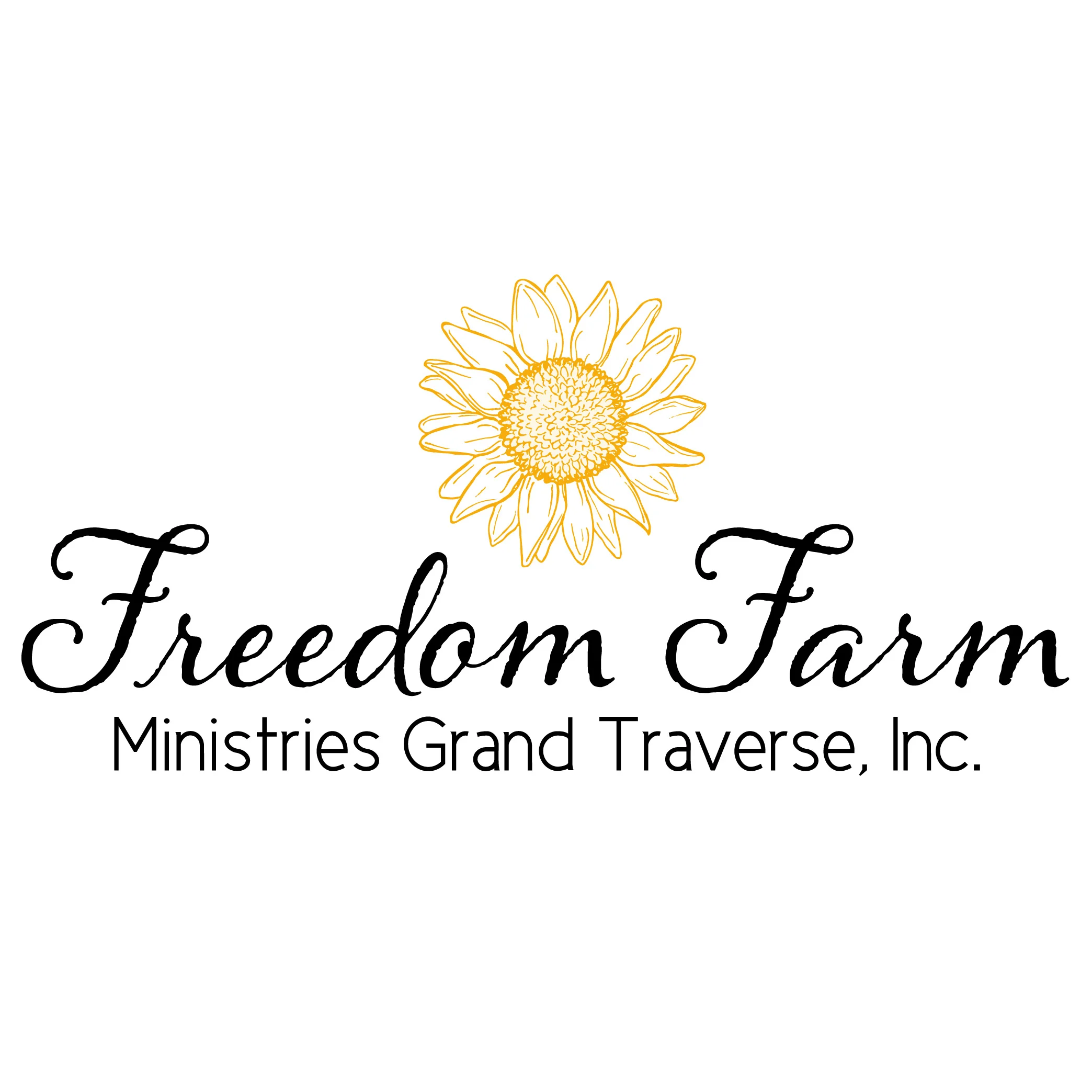 Freedom Farm Logo Branding Design - Yellow sunflower above script font.jpg