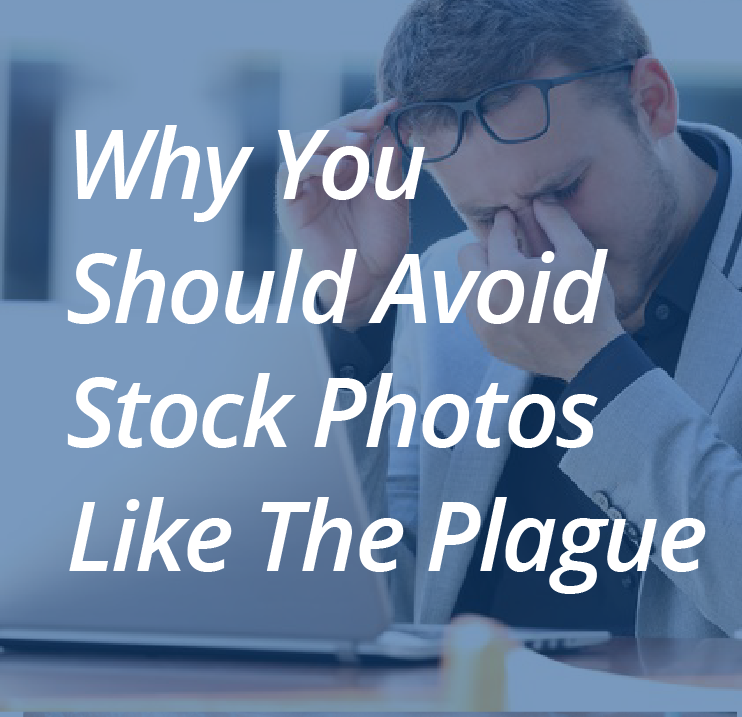 Man with headache from looking at terrible stock photos. Current 120 Blog: Why you should avoid stock photos like the plague.
