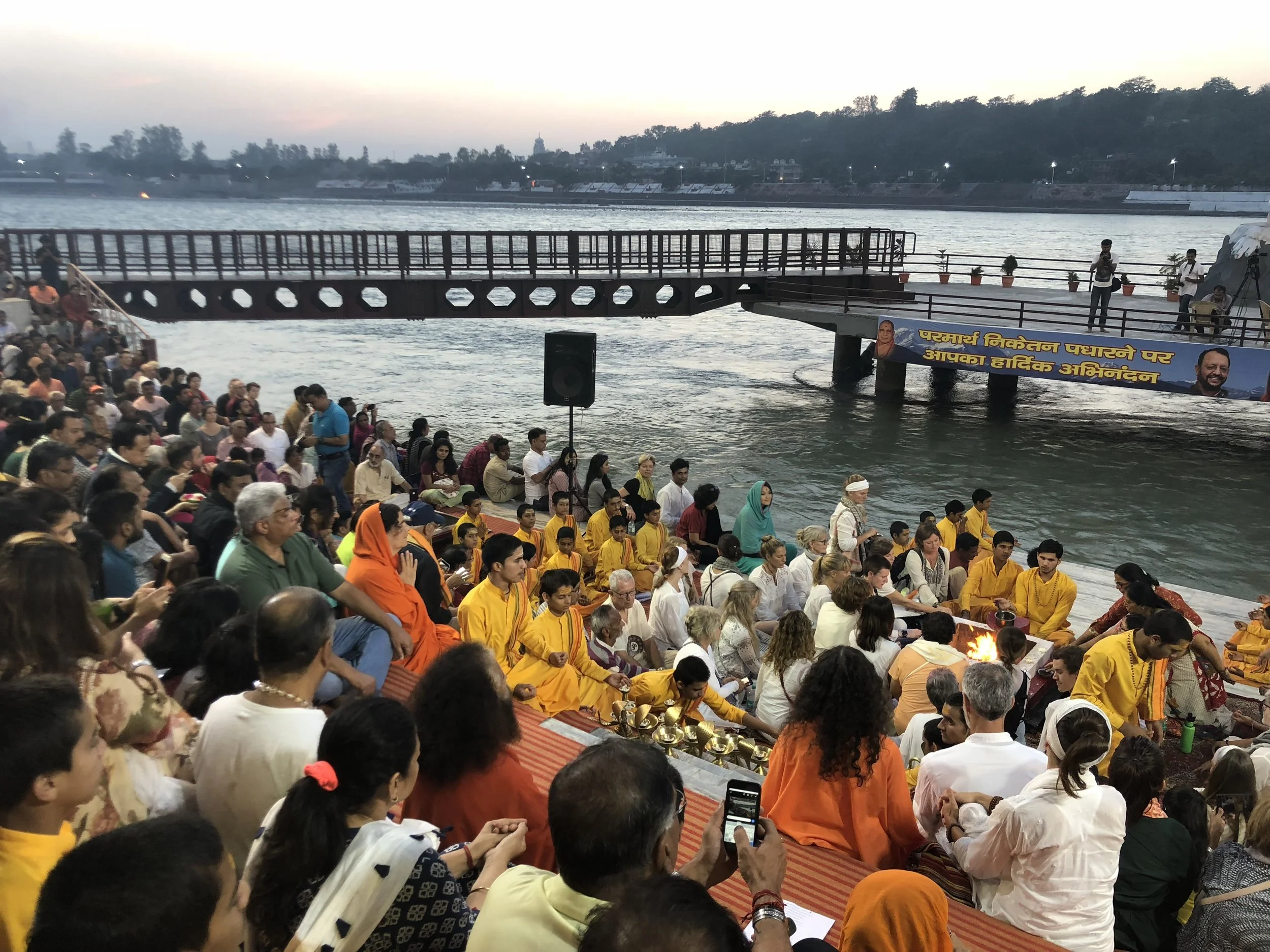 Fire Puja or Havan in Rishikesh on the banks of the Holy Ganges River.