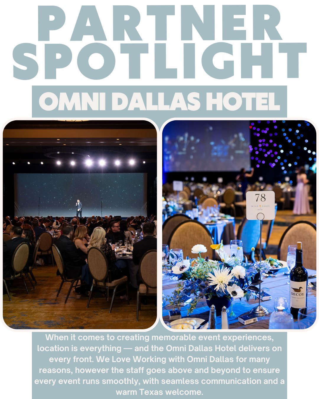 Vendor Spotlight: The Omni Dallas Hotel

Having the Omni Dallas Hotel as an event venue is a great way to be a part of the downtown community. We appreciate working with the Omni Dallas Hotel for many reasons. From memorable tasting experiences to ev