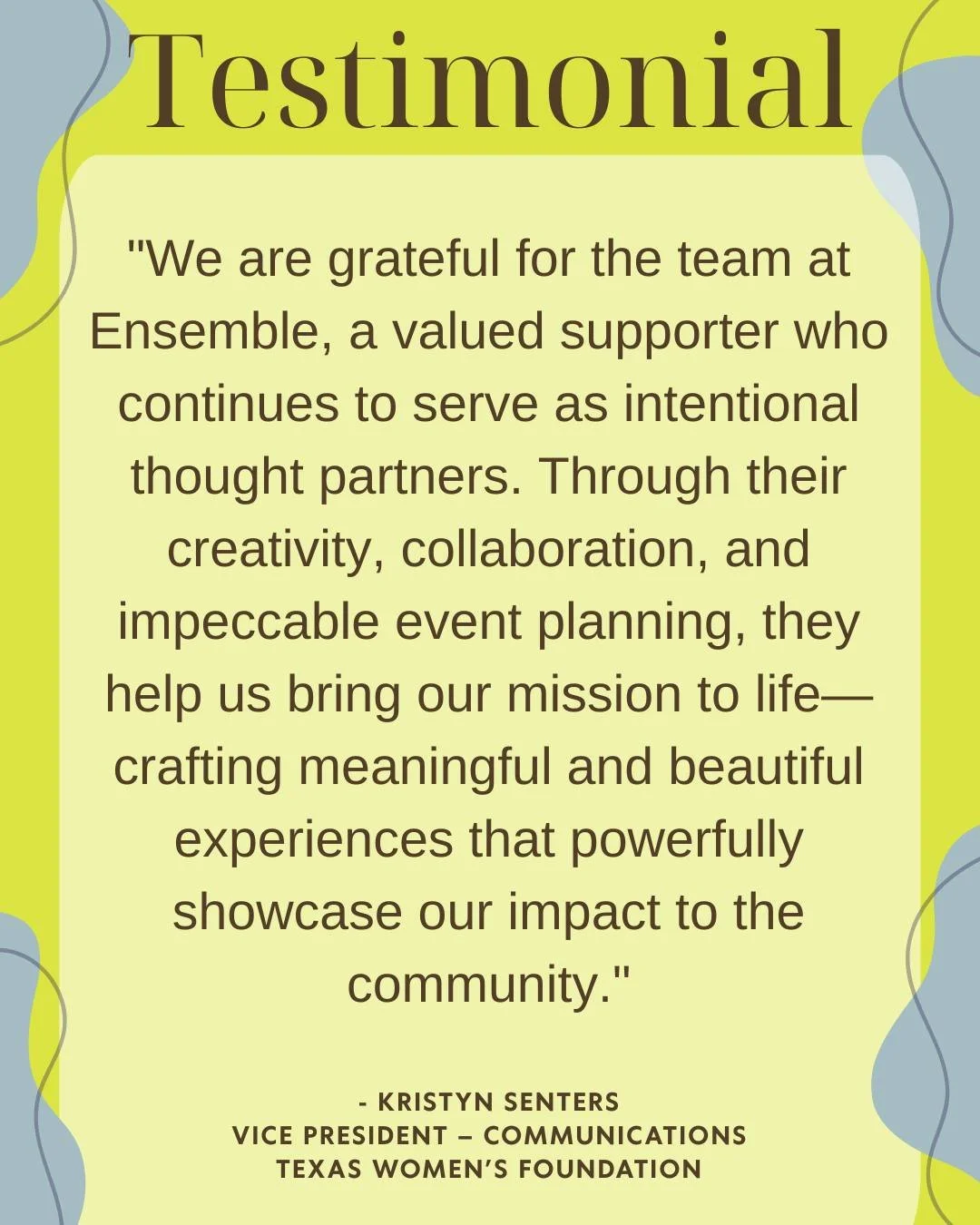 Creating meaningful moments with purpose-driven partners 💫 Huge thanks to our friends at The Texas Women's Foundation for the kind words! Designing events that inspire and engage the audience while seamlessly creating memorable experiences.

Client:
