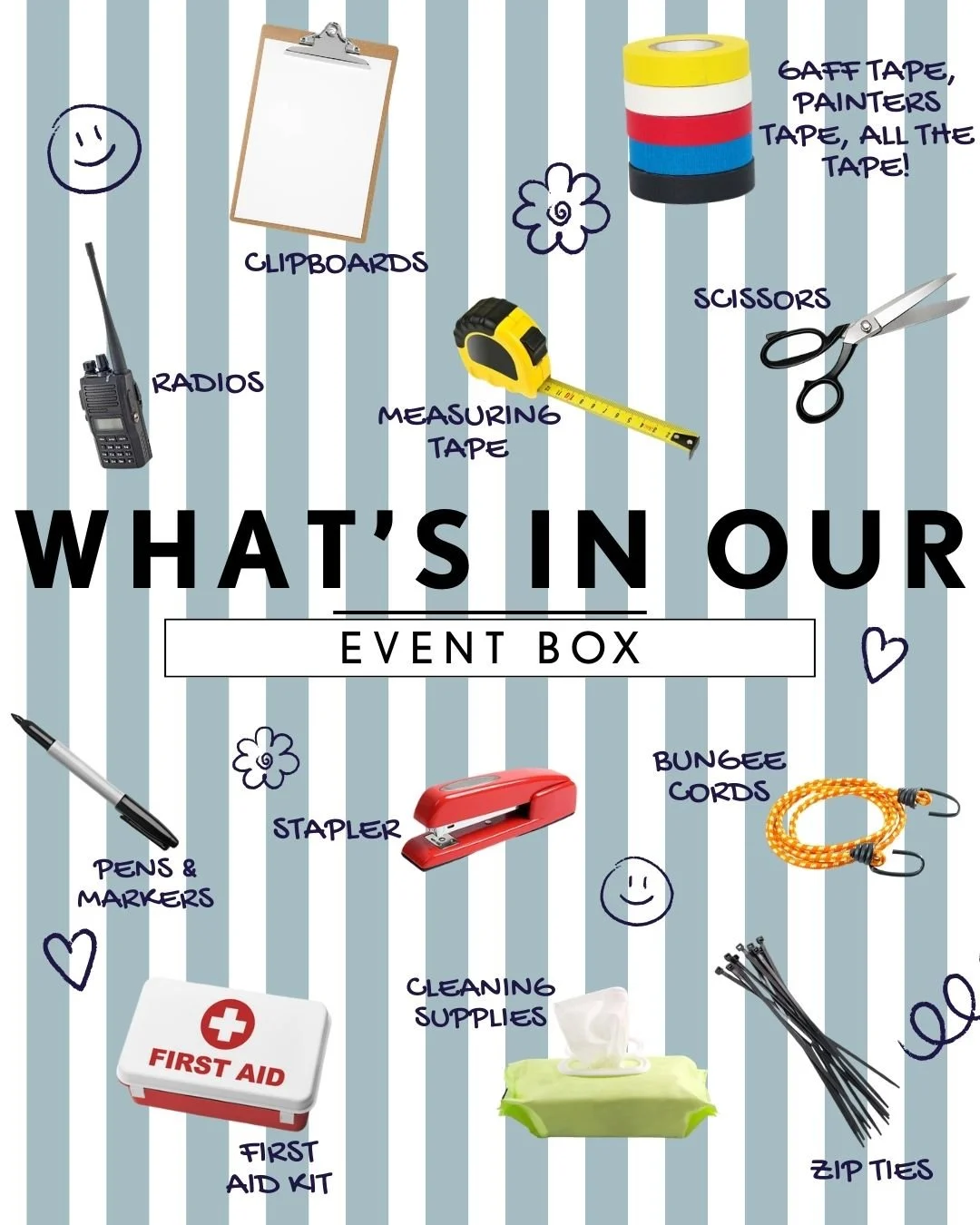 An inside peek into the Ensemble Event Box: tape, gaff tape, backup chargers, zip ties, bungee cords, a positive attitude&hellip; and did we mention tape? 👀✨

#EventBox #NonprofitEvent #Organizations #EnsembleEvents #Dallas #Texas