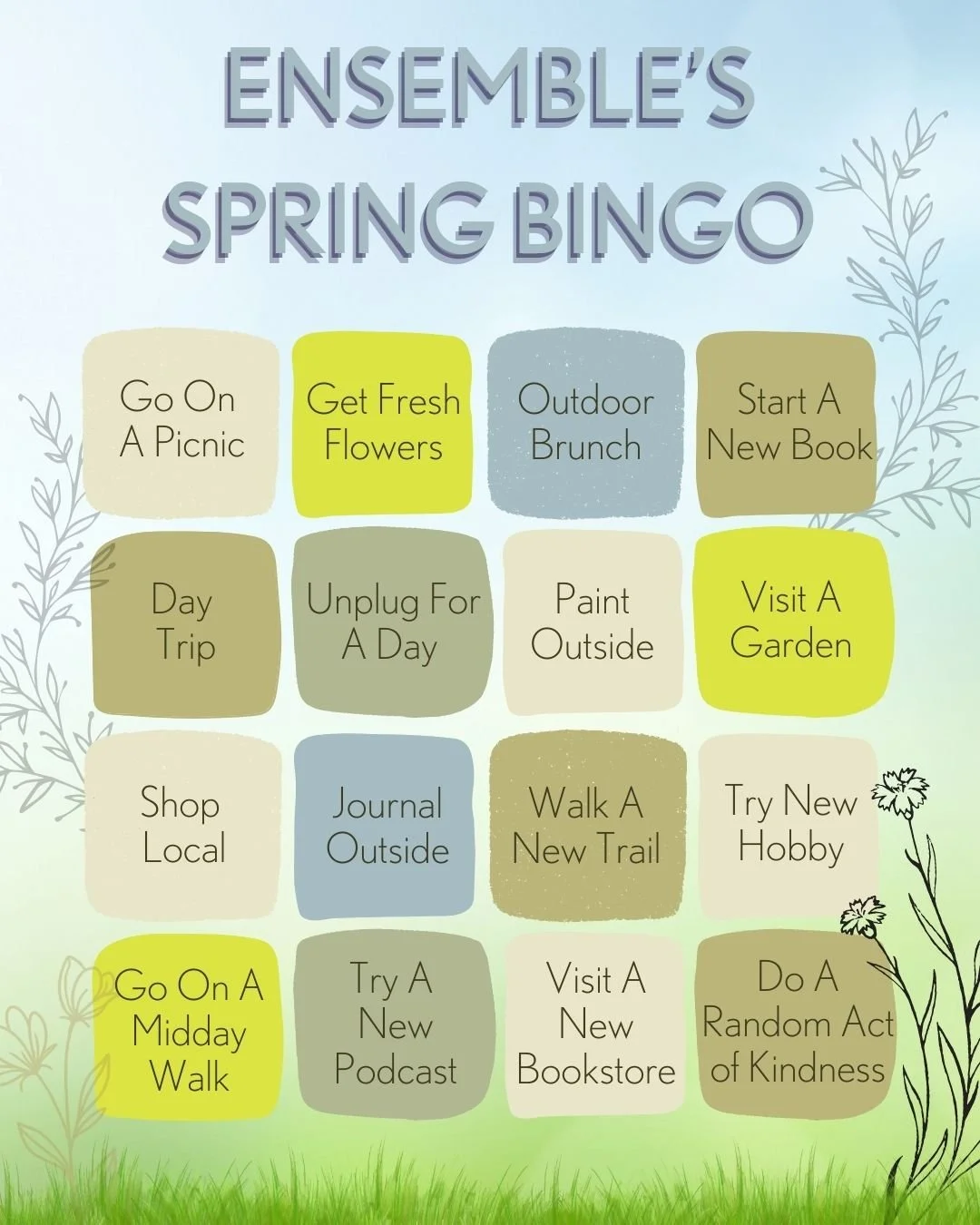 Spring is in full bloom 🌷✨ How many of these have you checked off so far? 

From sunny strolls to trying new things, we&rsquo;re leaning into all the fresh-start energy this season brings. Save this, share it, and tag us when you hit BINGO 🌿

☑️ Dr