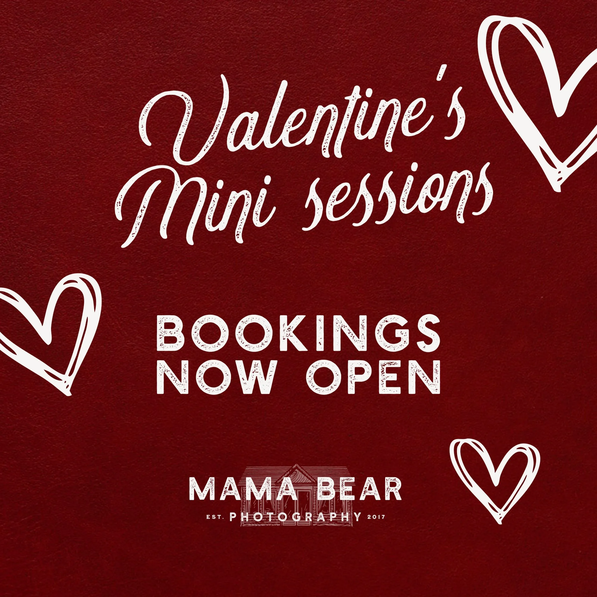 ❤️ V A L E N T I N E S ❤️

Valentine's mini sessions just went live to book! 💕❤✨ 

The backdrop for this changes every year and I am SO excited about this year's backdrop (even though it is going to take me HOURS to put together)!

Date: Saturday 24
