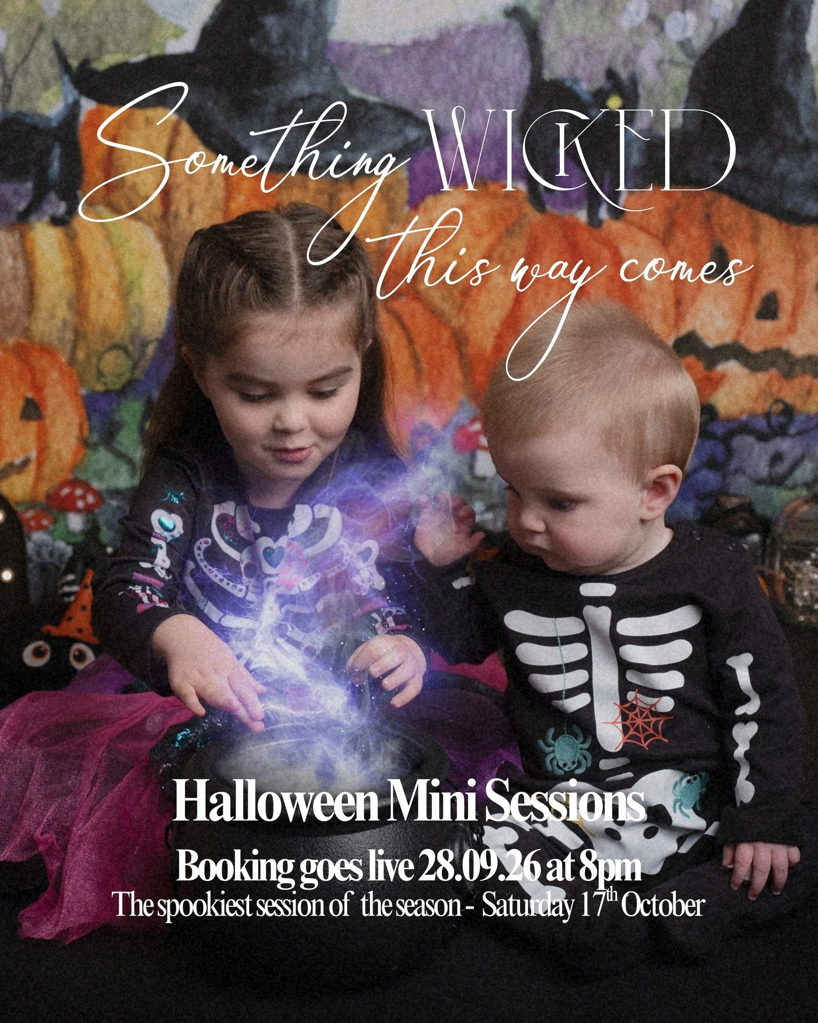 🎃 H A L L O W E E N 🎃

Bookings will be opening in 2 days for these spooky sessions coming up in October, just in time to get those perfect pumpkin pictures in time for the 31st!

Pricing has never changed so for just &pound;25 you will receive:

?