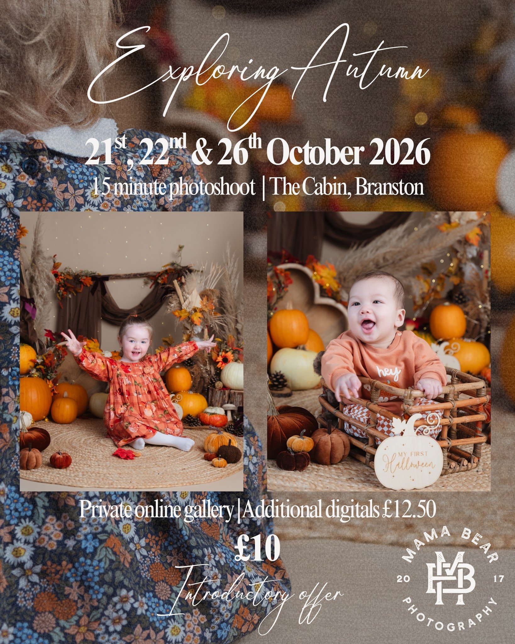 Join me in The Cabin to explore all things autumn for just &pound;10! 🎃

A beautiful, interactive set full of pumpkins, colourful leaves, pine cones and more to get your little one excited about the most beautiful season 🍂

Book your session using 