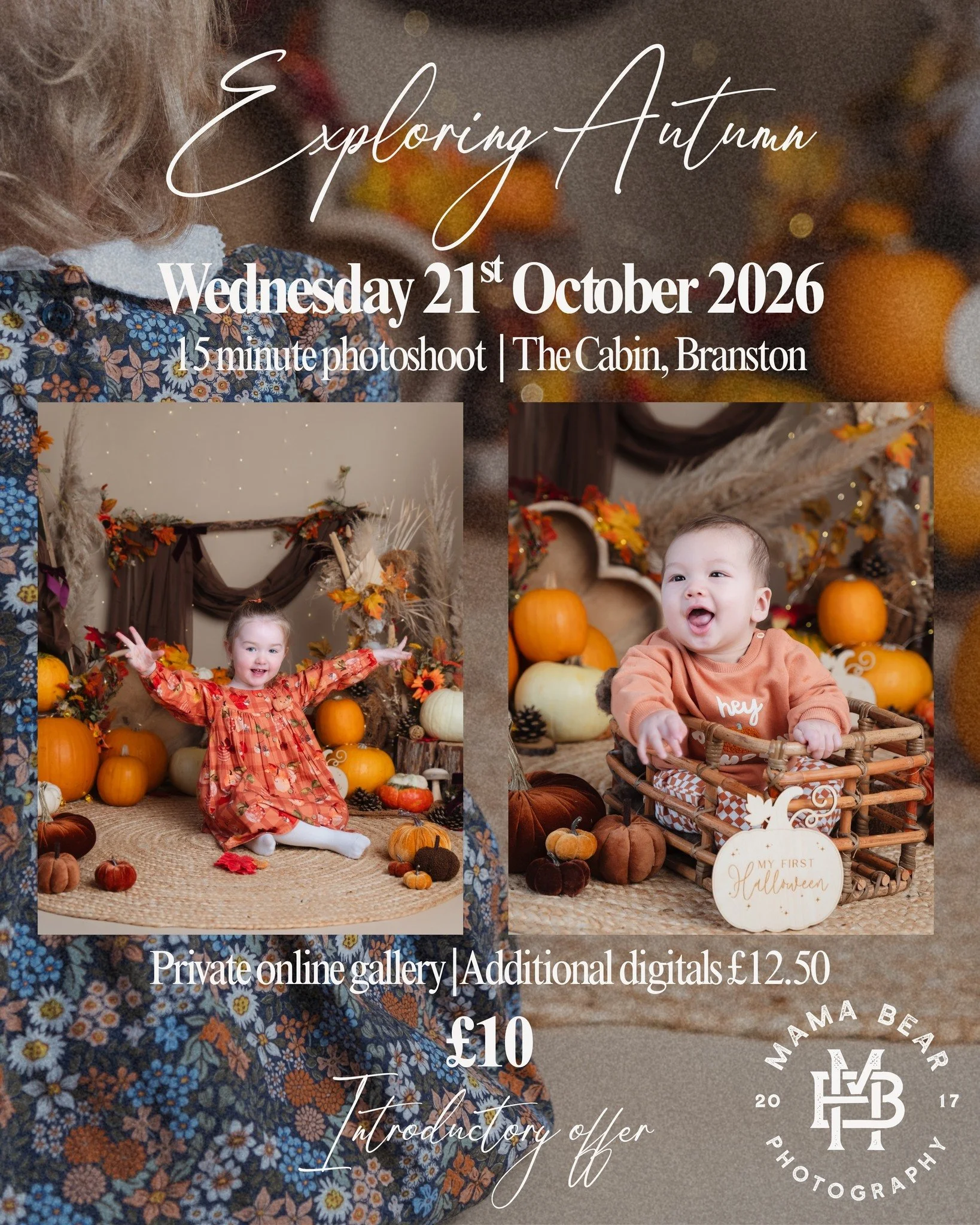 Join me in The Cabin to explore all things autumn for just &pound;10! 🎃

A beautiful, interactive set full of pumpkins, colourful leaves, pine cones and more to get your little one excited about the most beautiful season 🍂

Book your session using 