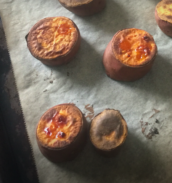 As you can see, the natural sugars in the sweet potato are literally bubbling out, this is what you want!