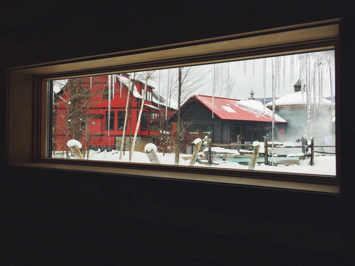 Views from inside the infrared sauna at Scandinave Spa , in Collingwood, Canada.