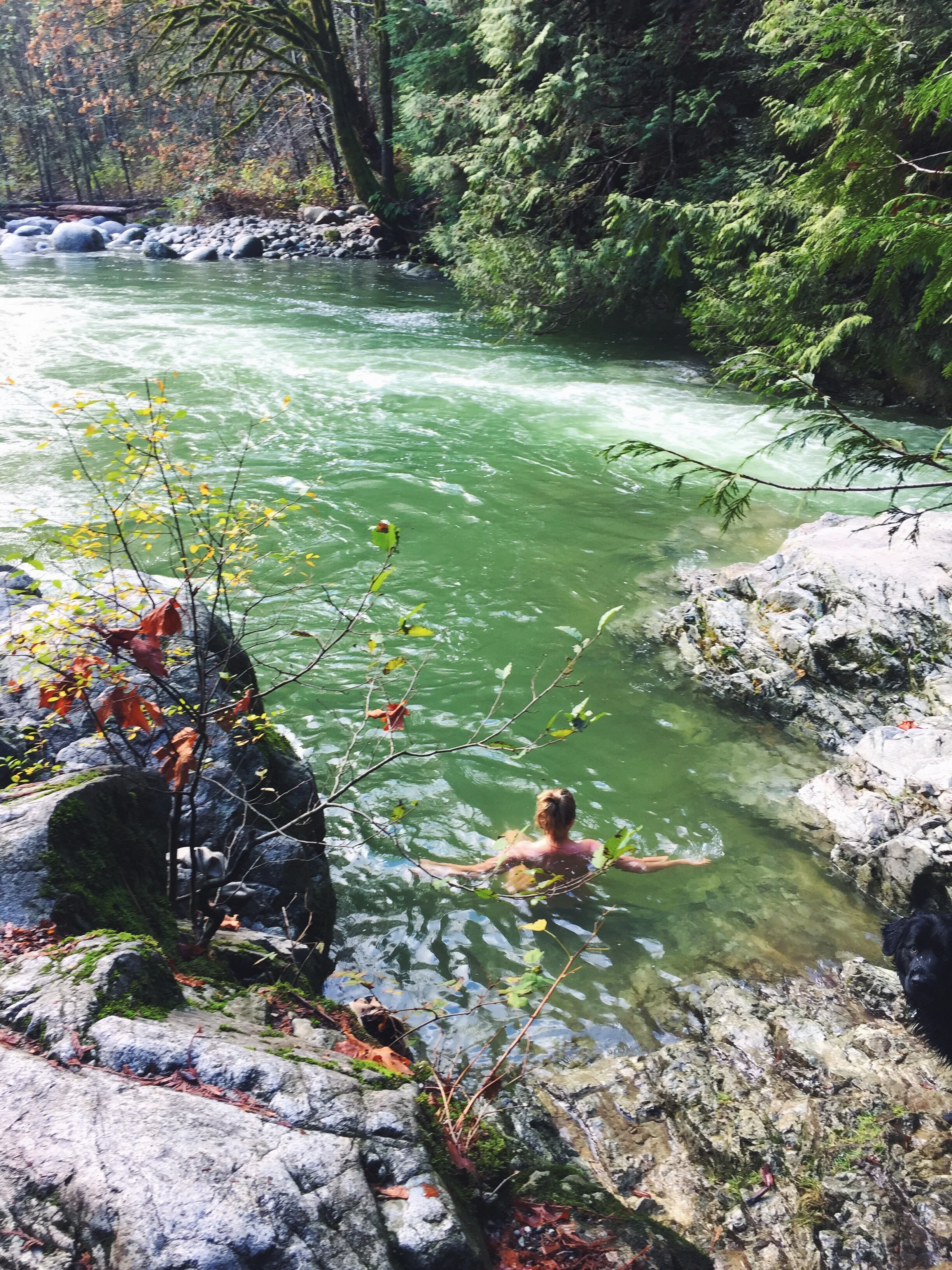 Cold plunging in the Lynn Canyon 30 ft plunge pool, November 2018.
