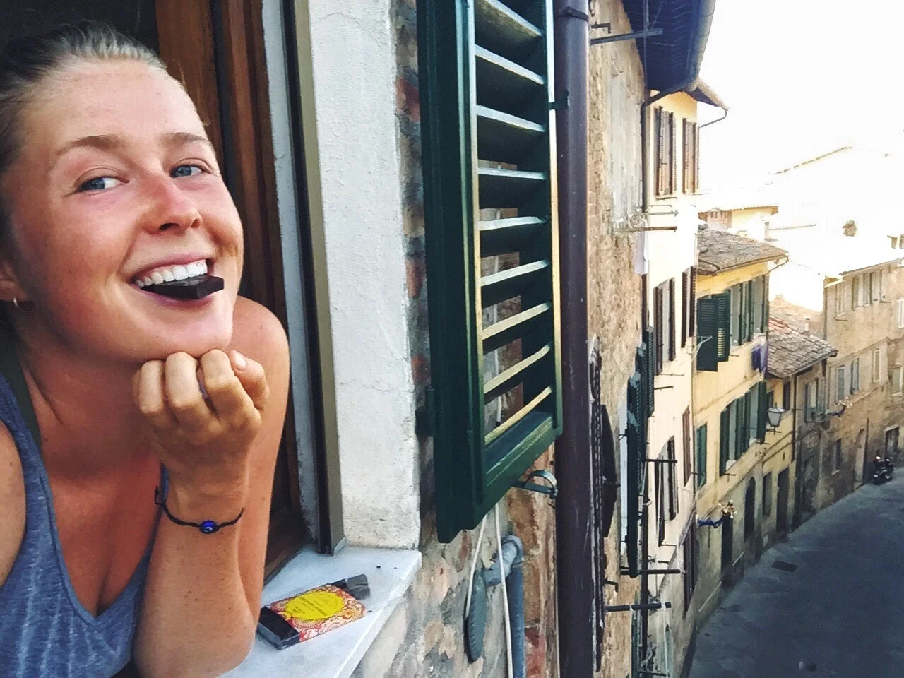 Eating some chocolate outside of my little airbnb in Siena, super affordable and the host Catarina even gave me a walking tour of the gorgeous city!