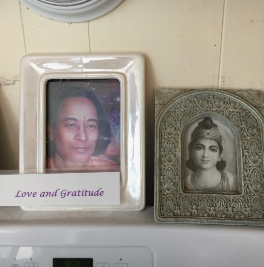 More pictures of Yogananda and Krishna on the stove top.