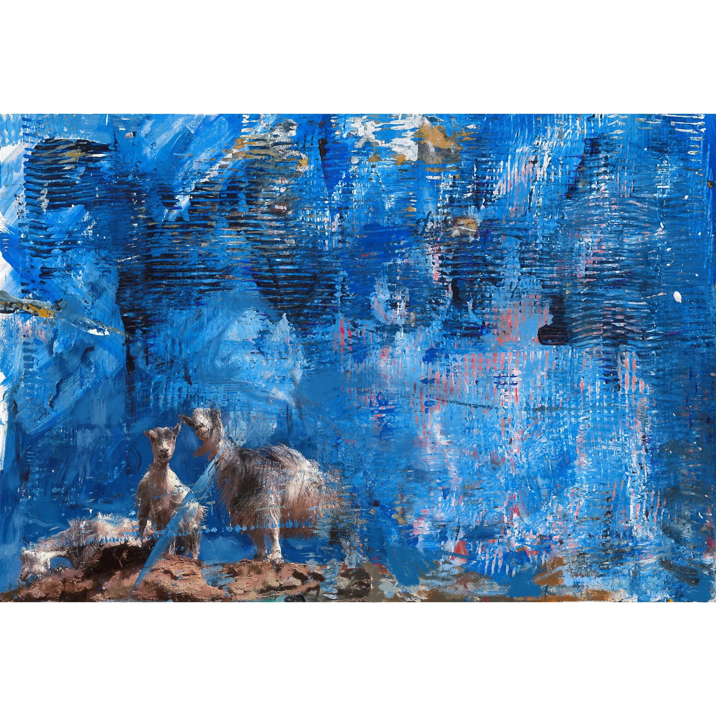 Goats in Diu - acrylic and collage on paper 21 x 29 cm