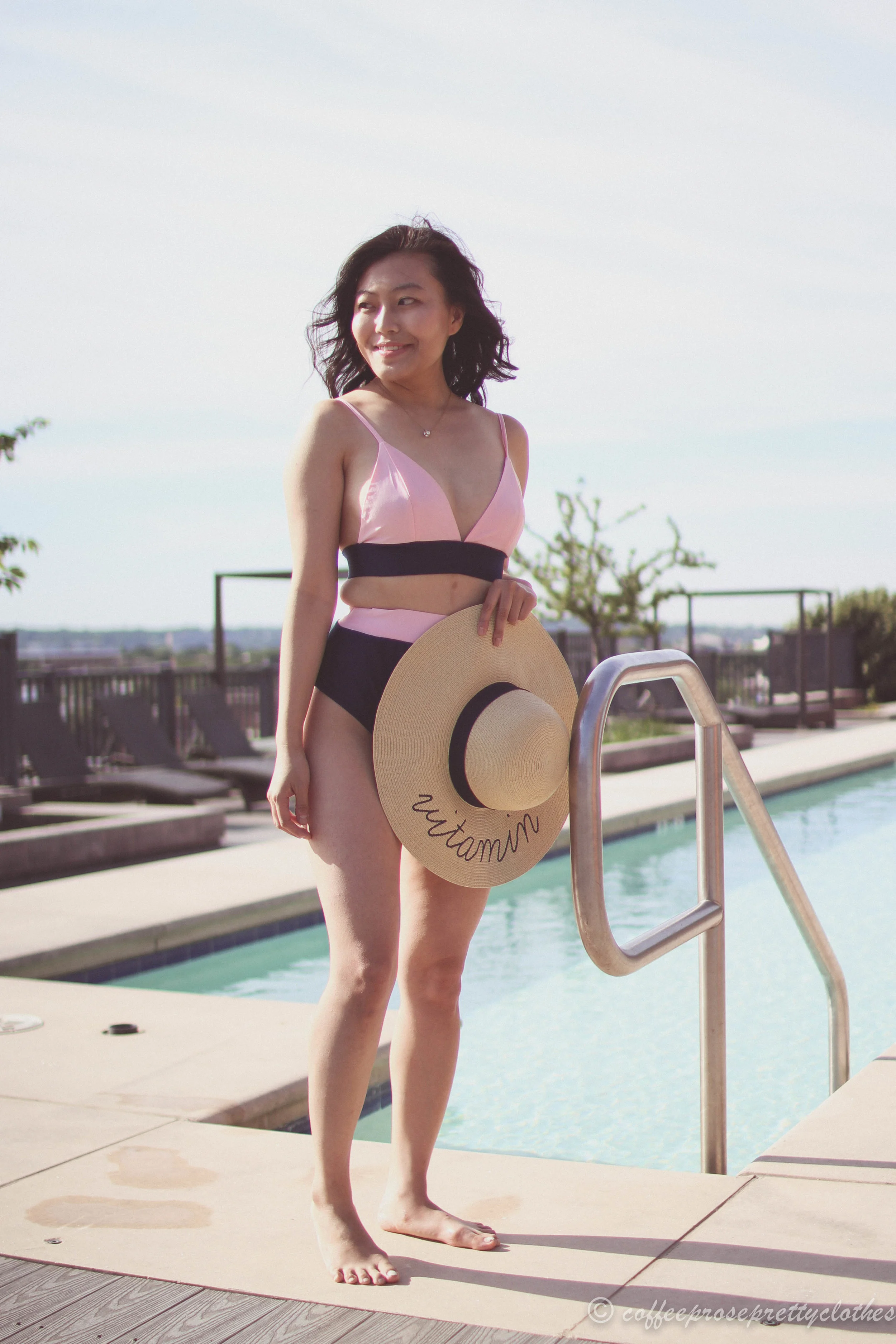 ASOS Pretty Little Thing Swimsuit and J.Crew Straw hat