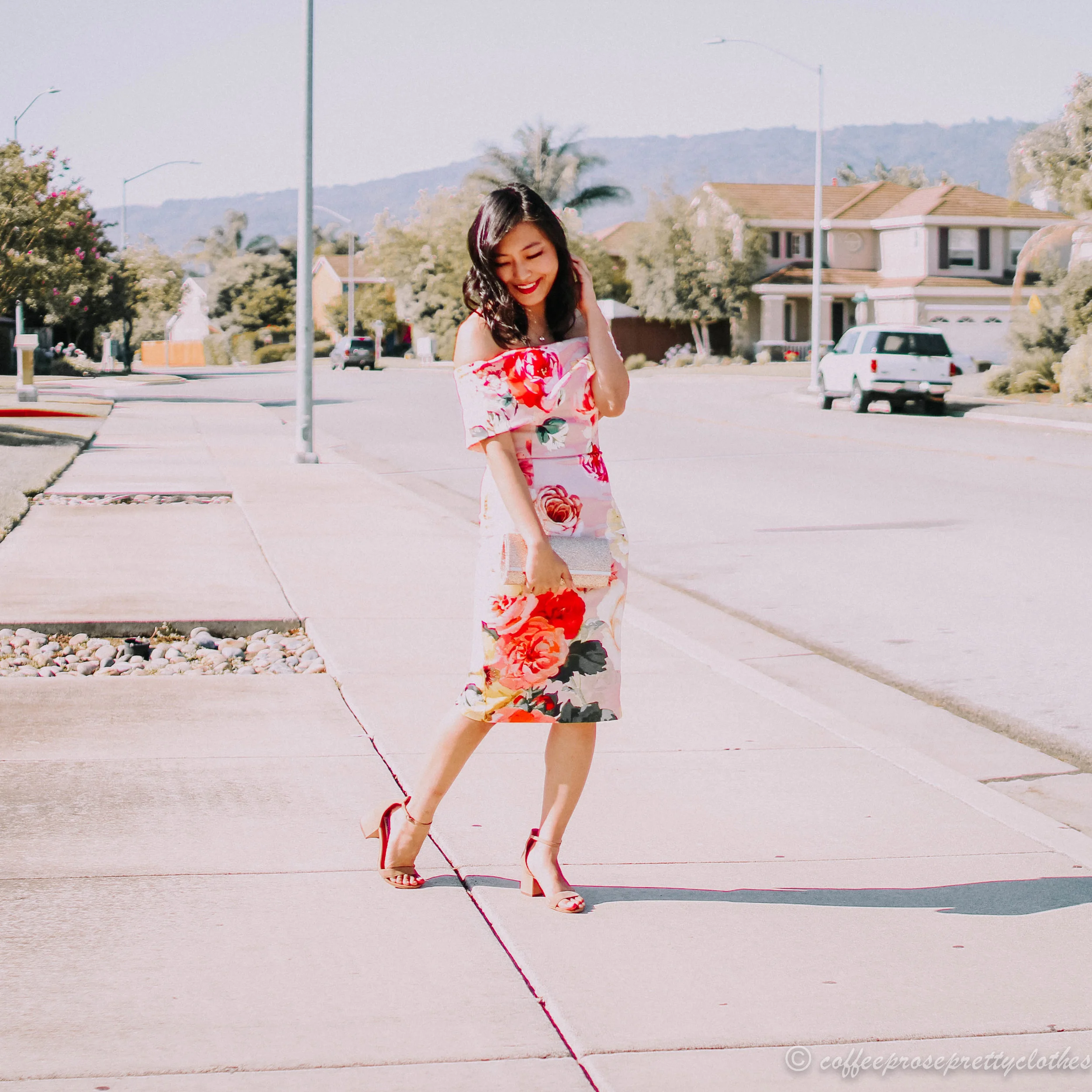 Floral Dress and Block Heels