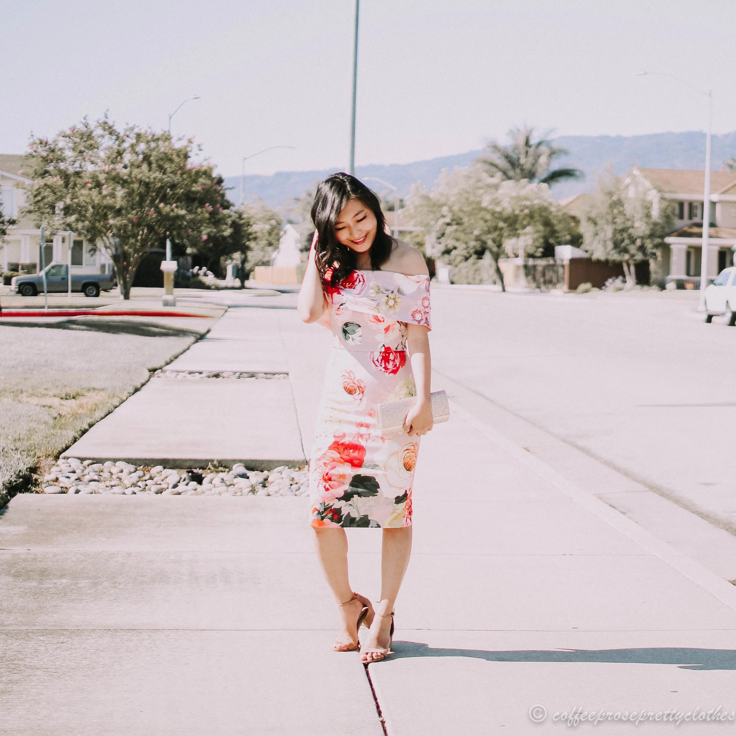 Floral Dress and Block Heels