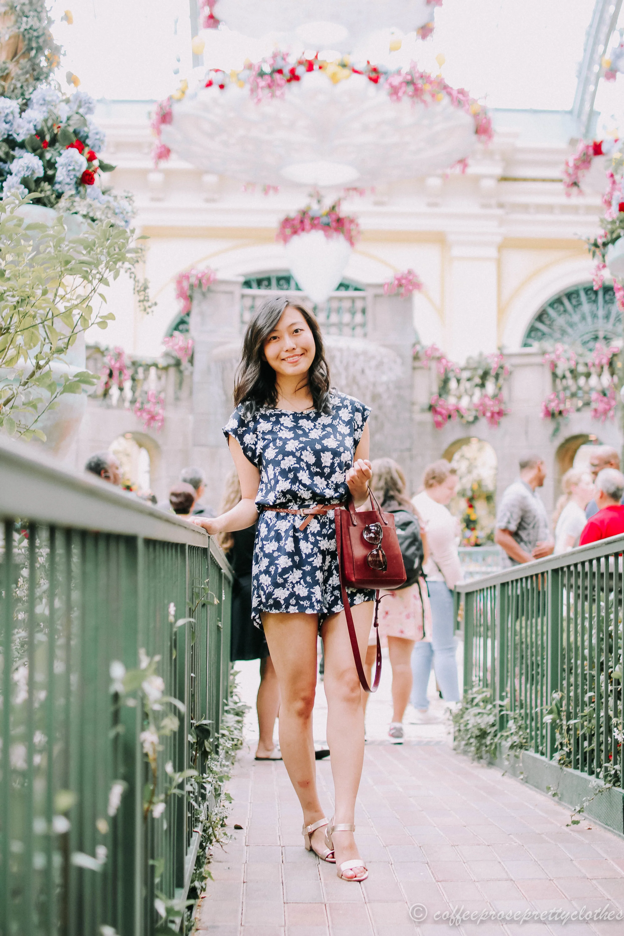 Floral Romper and Burgundy Bag