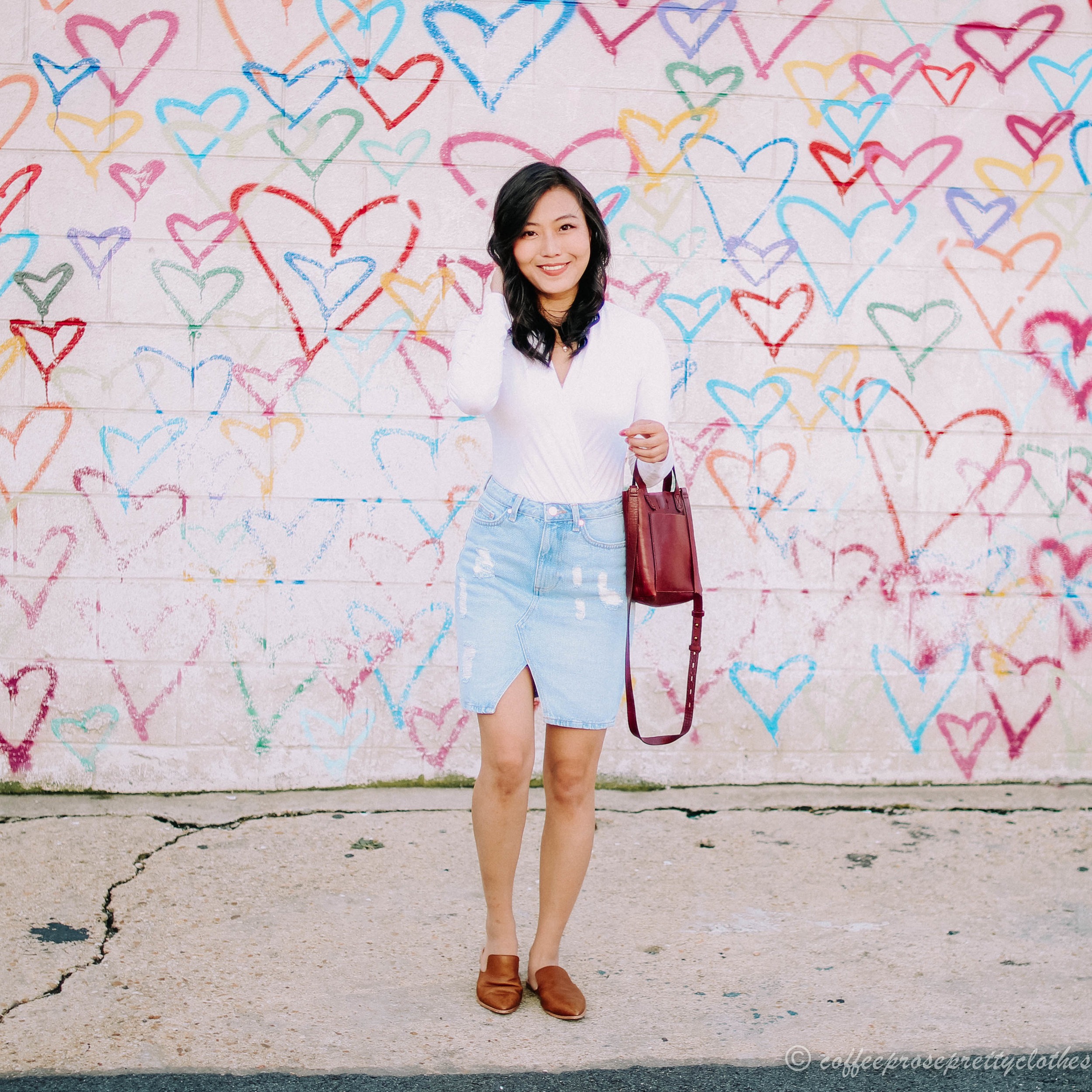 Denim Skirt and Wrap Bodysuit