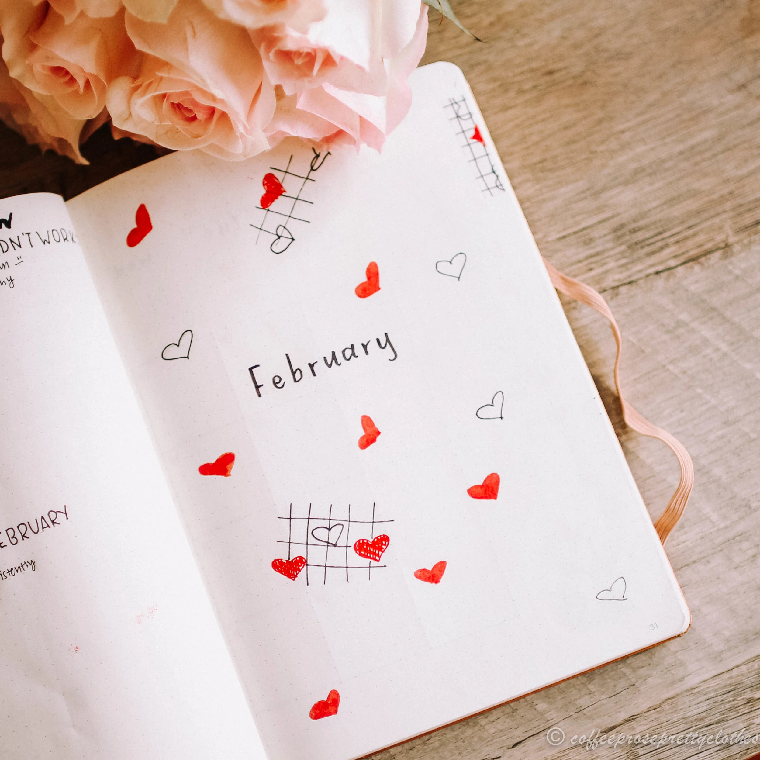 February Bullet Journal Heart Theme