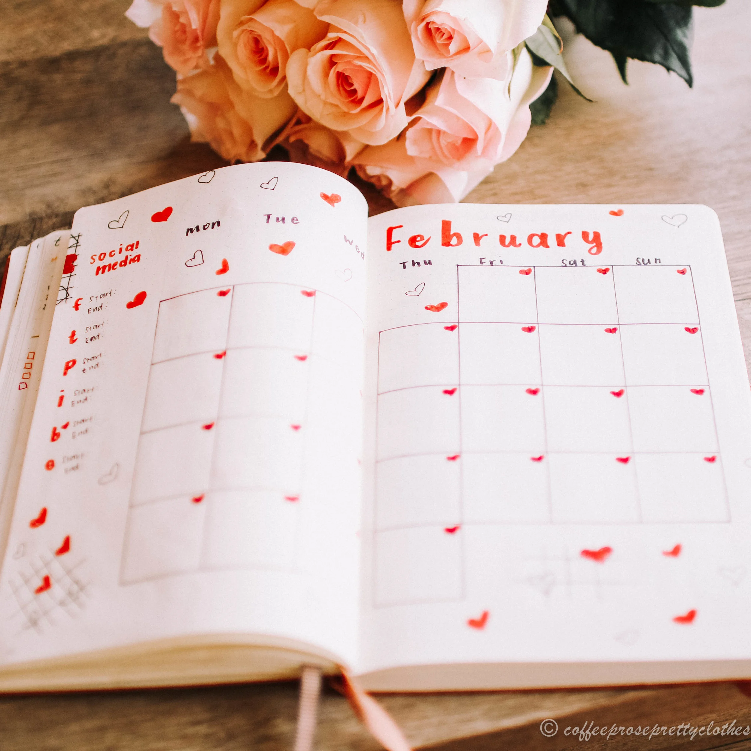 February Bullet Journal Calendar page