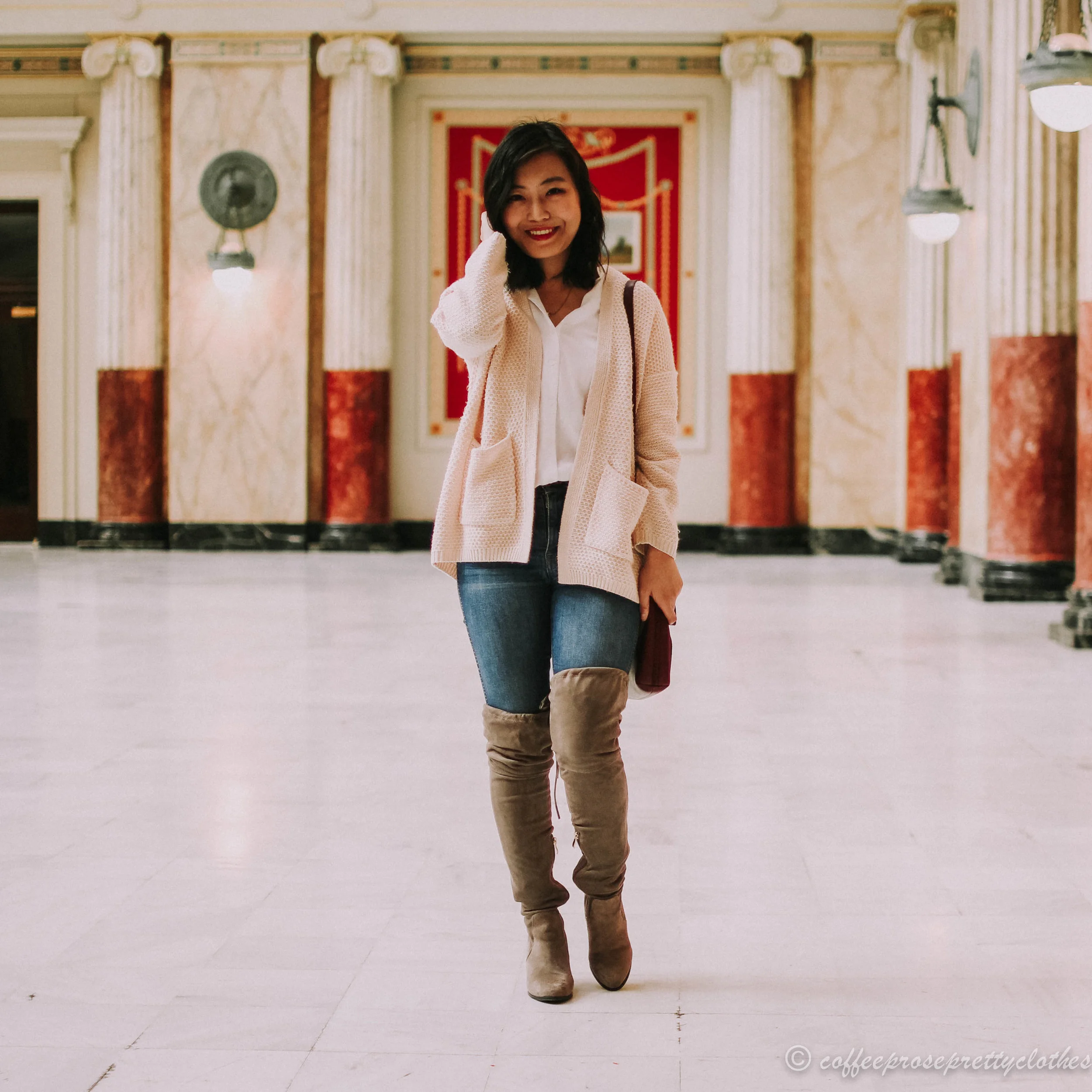 Grandpa Cardigan and Tall Boots