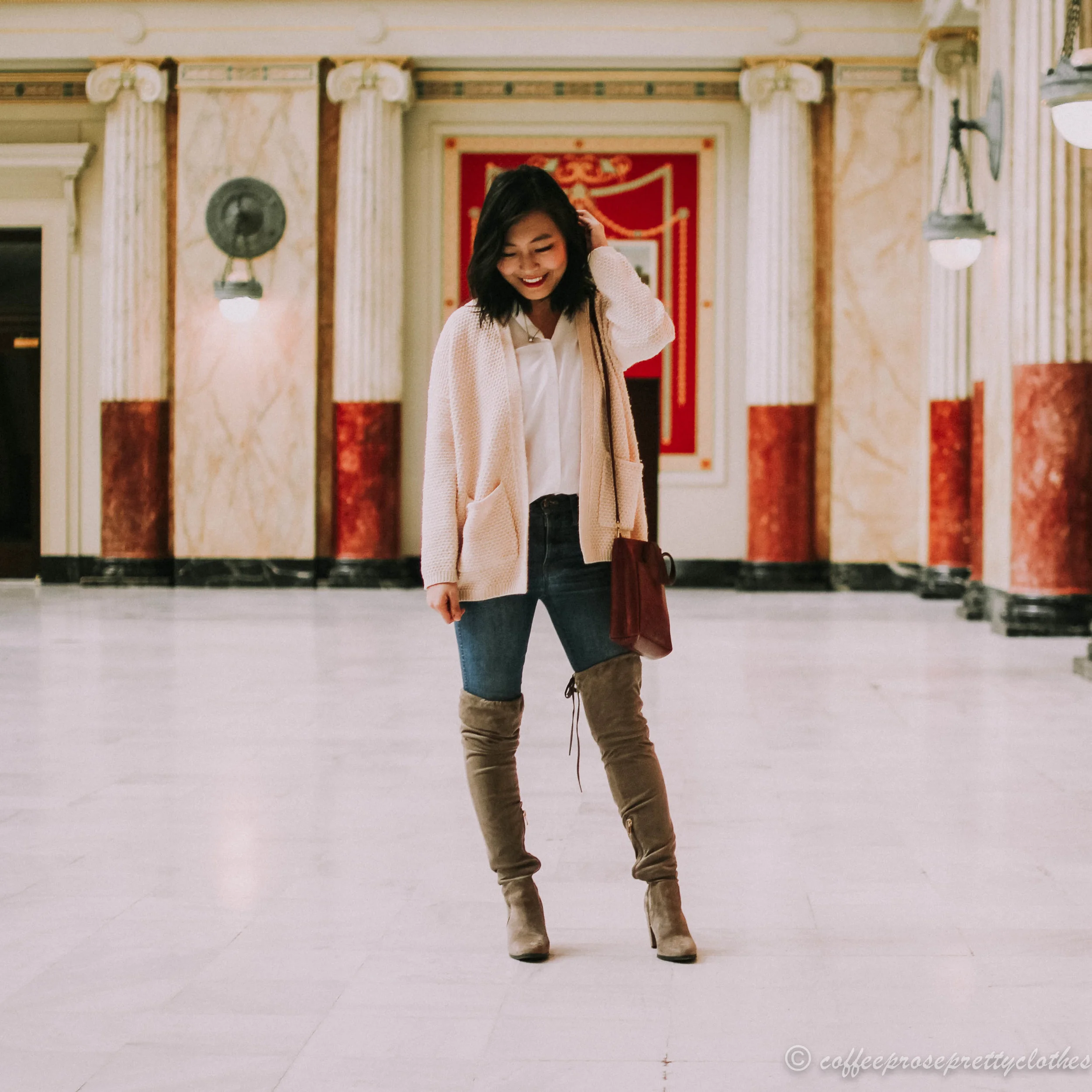 Grandpa Cardigan and Tall Boots