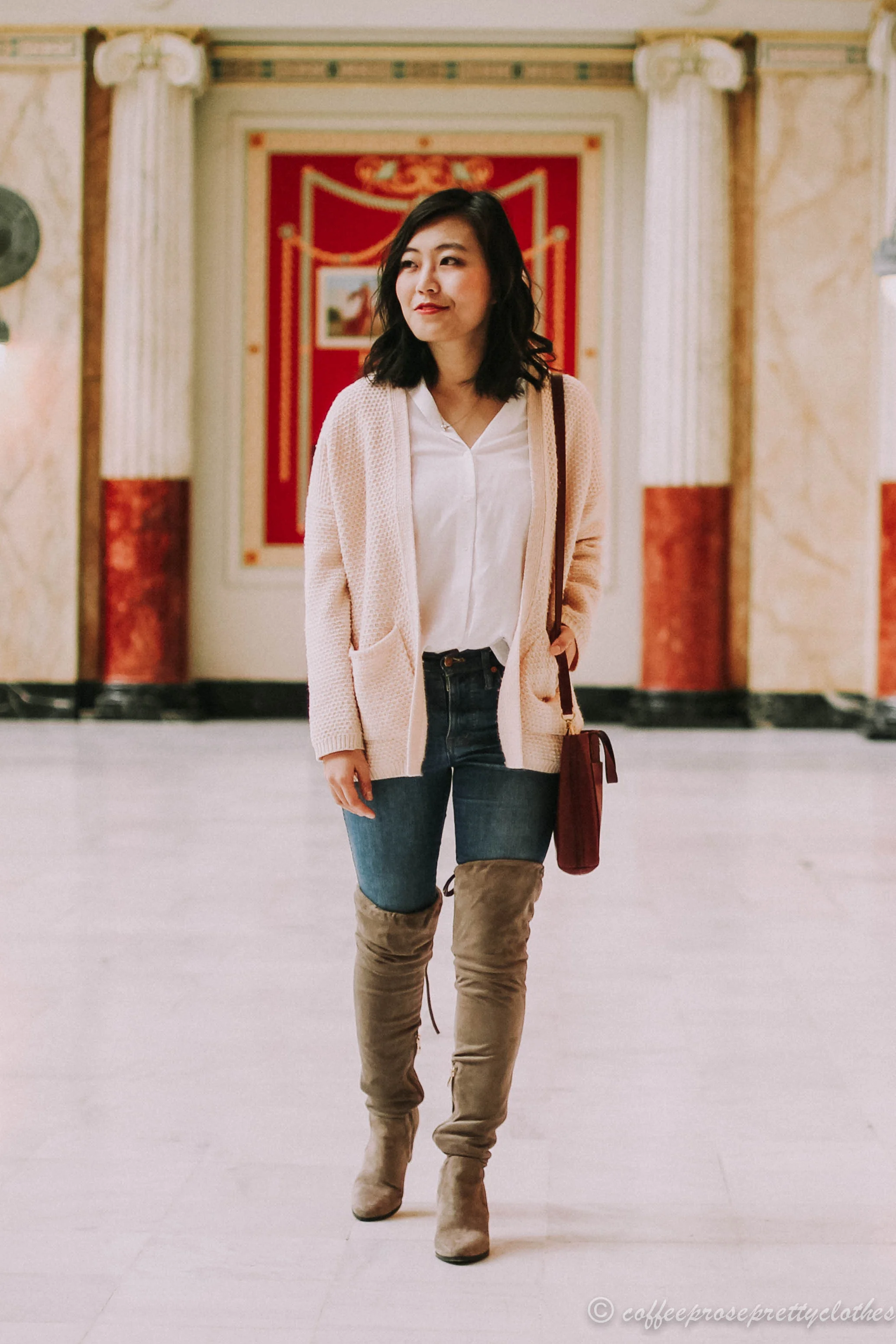 Grandpa Cardigan and Tall Boots