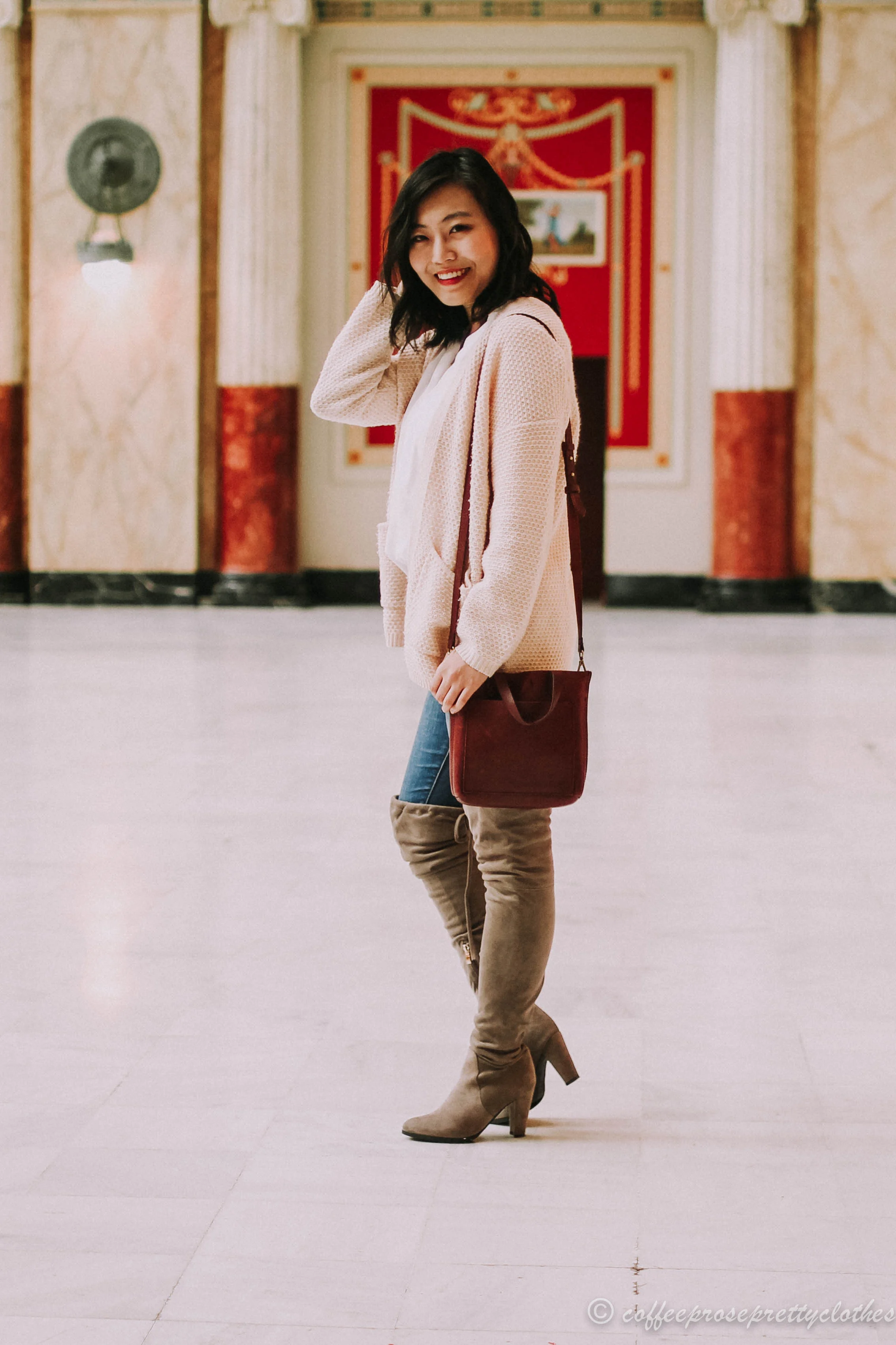 Grandpa Cardigan and Tall Boots