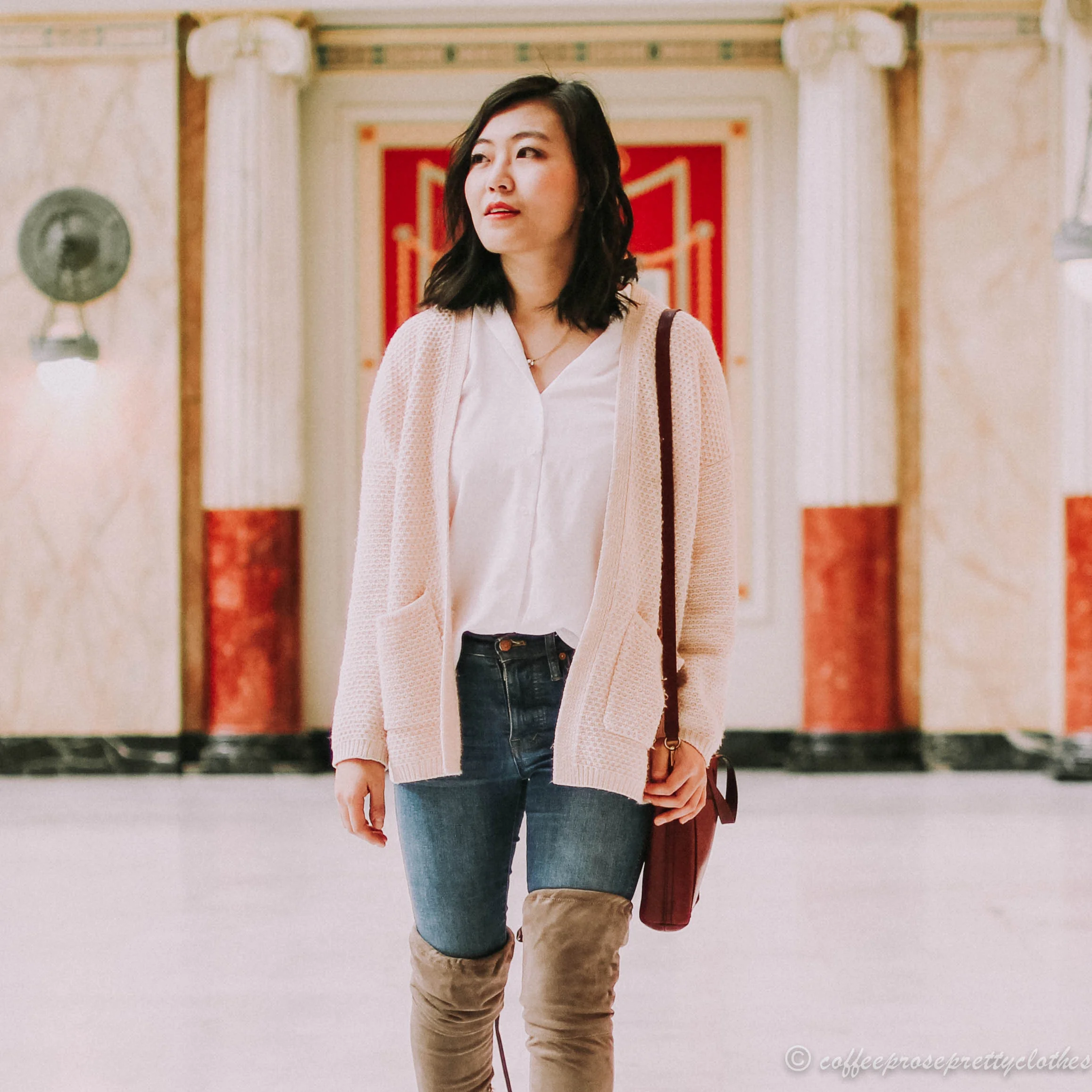 Grandpa Cardigan and Tall Boots