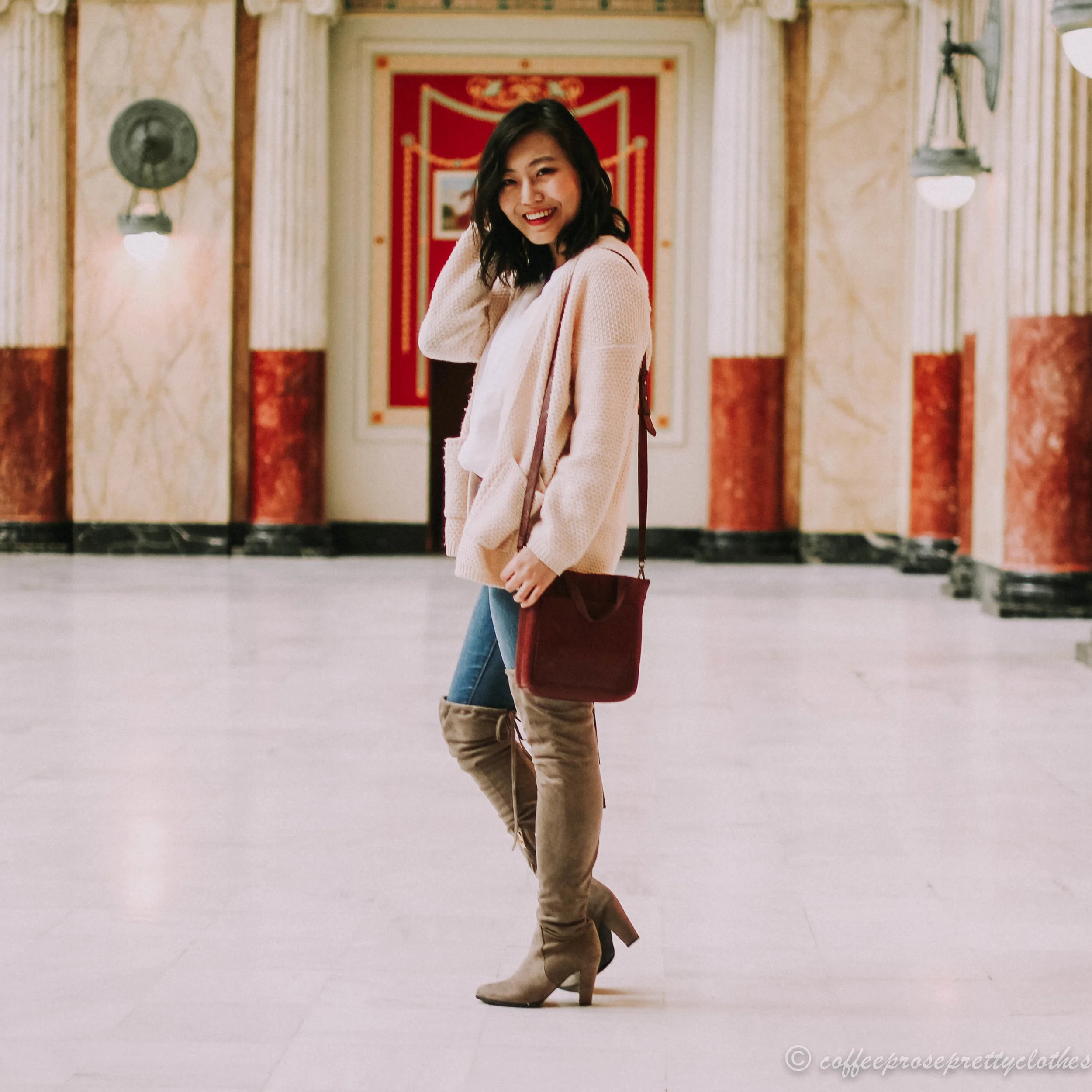 Grandpa Cardigan and Tall Boots