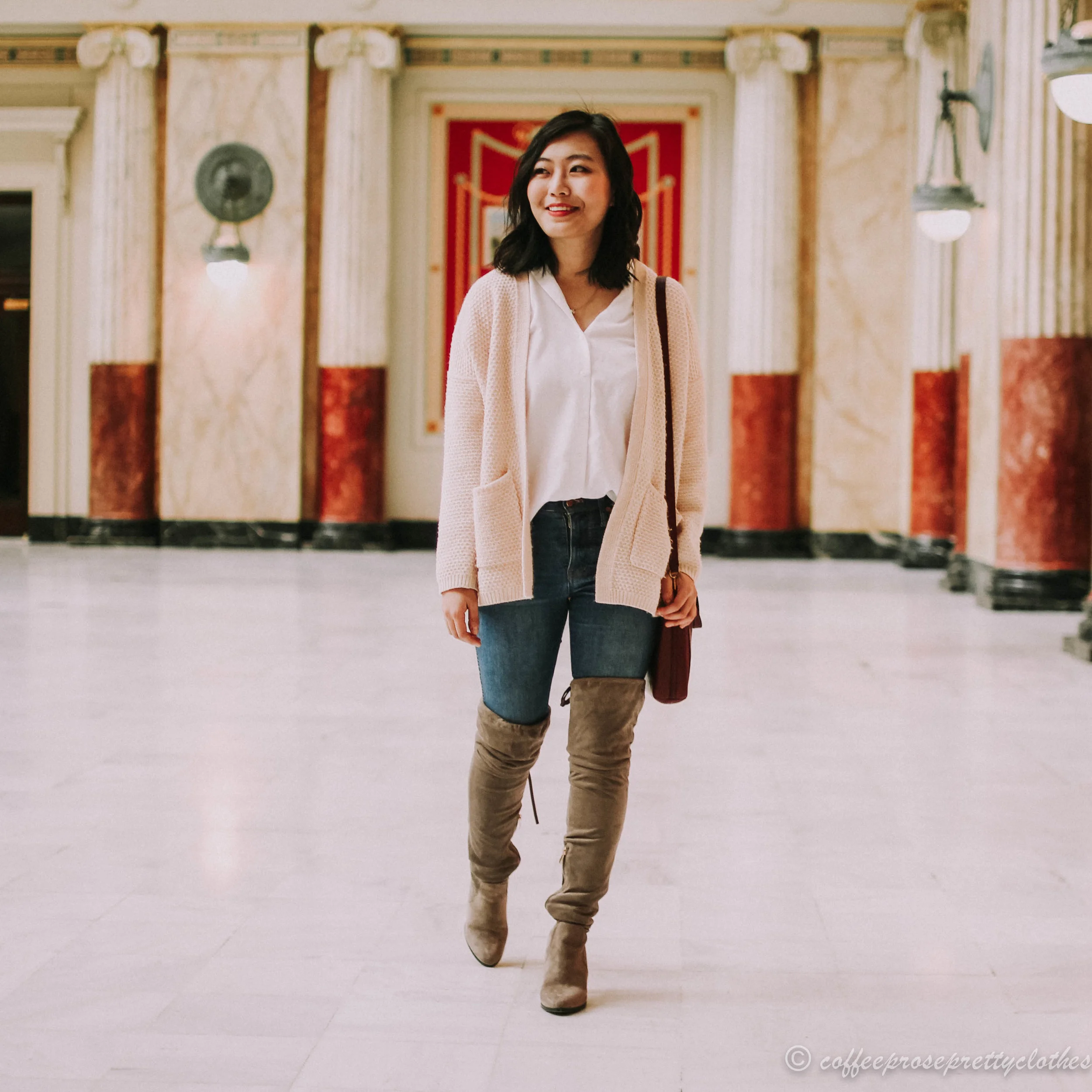 Grandpa Cardigan and Tall Boots
