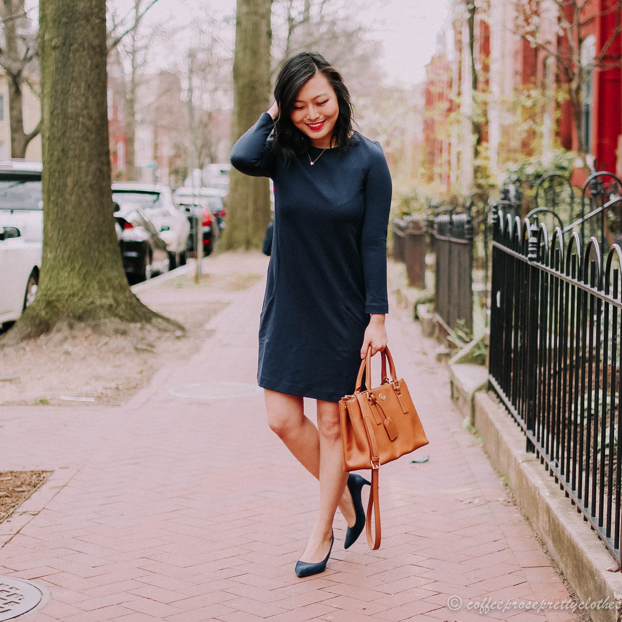 My Favorite Color Combinations | Navy Pencil Dress and Tory Burch Robinson  — Coffee, Prose, and Pretty Clothes