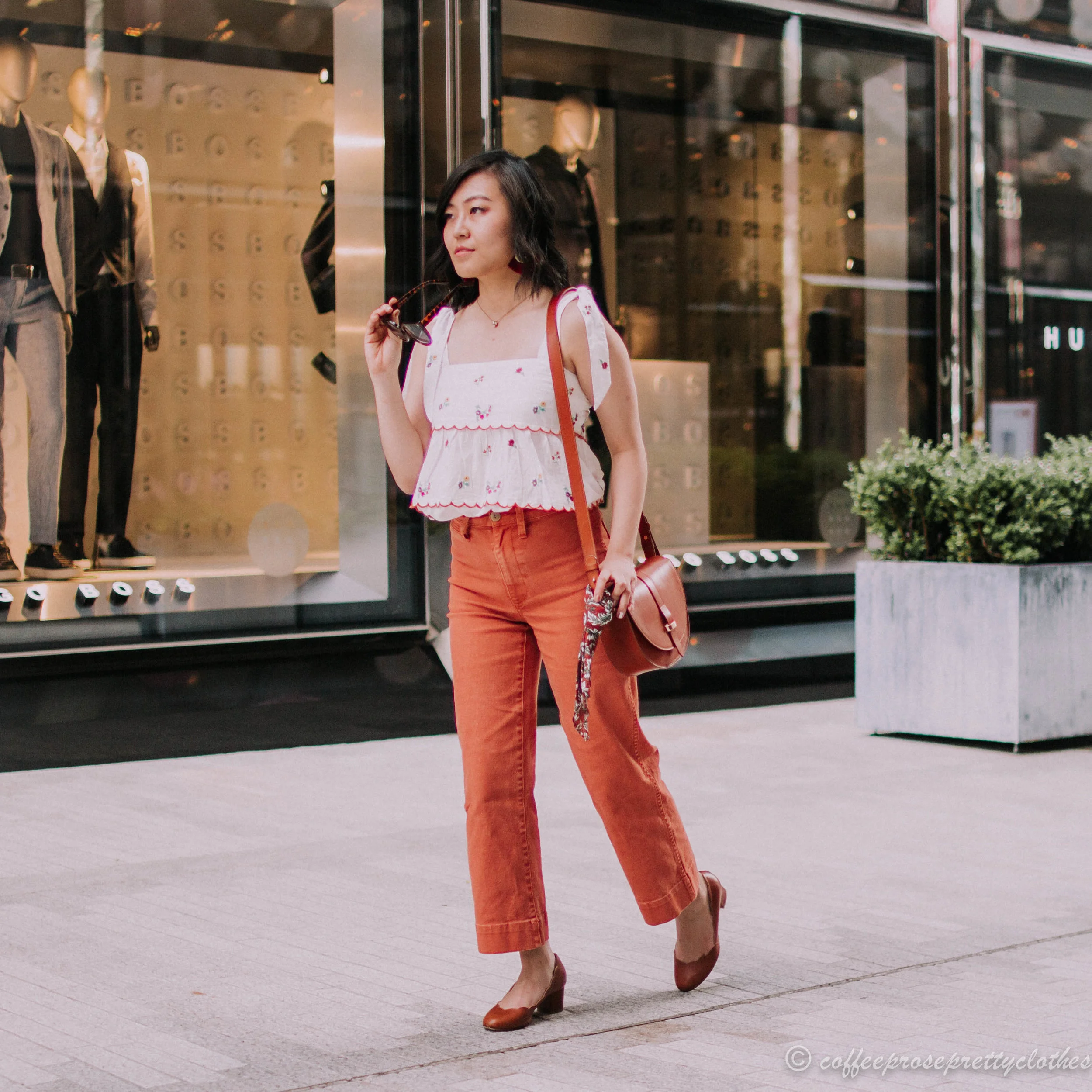 Embroidered Tank and Wide Leg Cropped Jeans