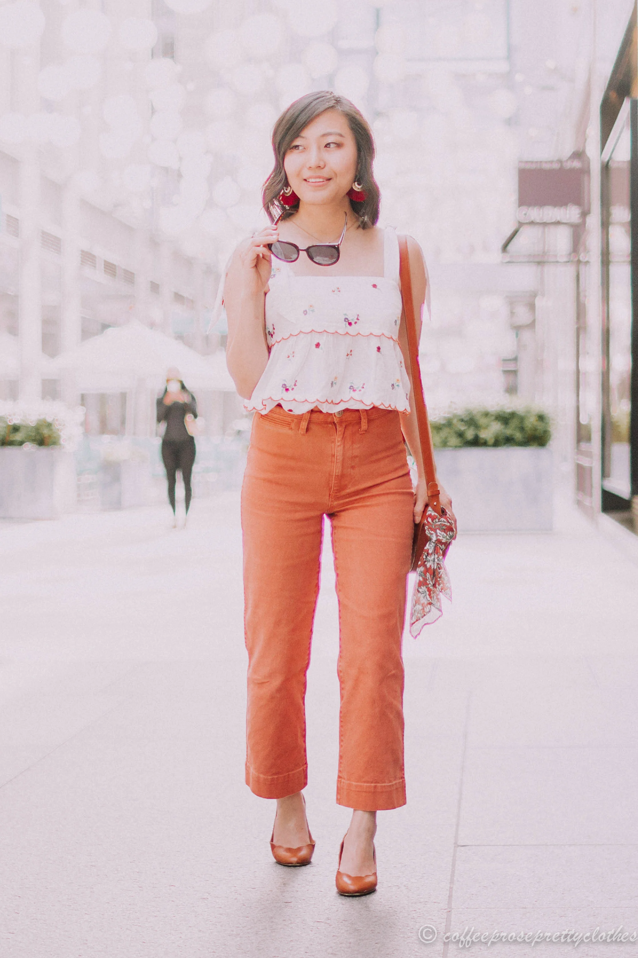 Embroidered Tank and Wide Leg Cropped Jeans