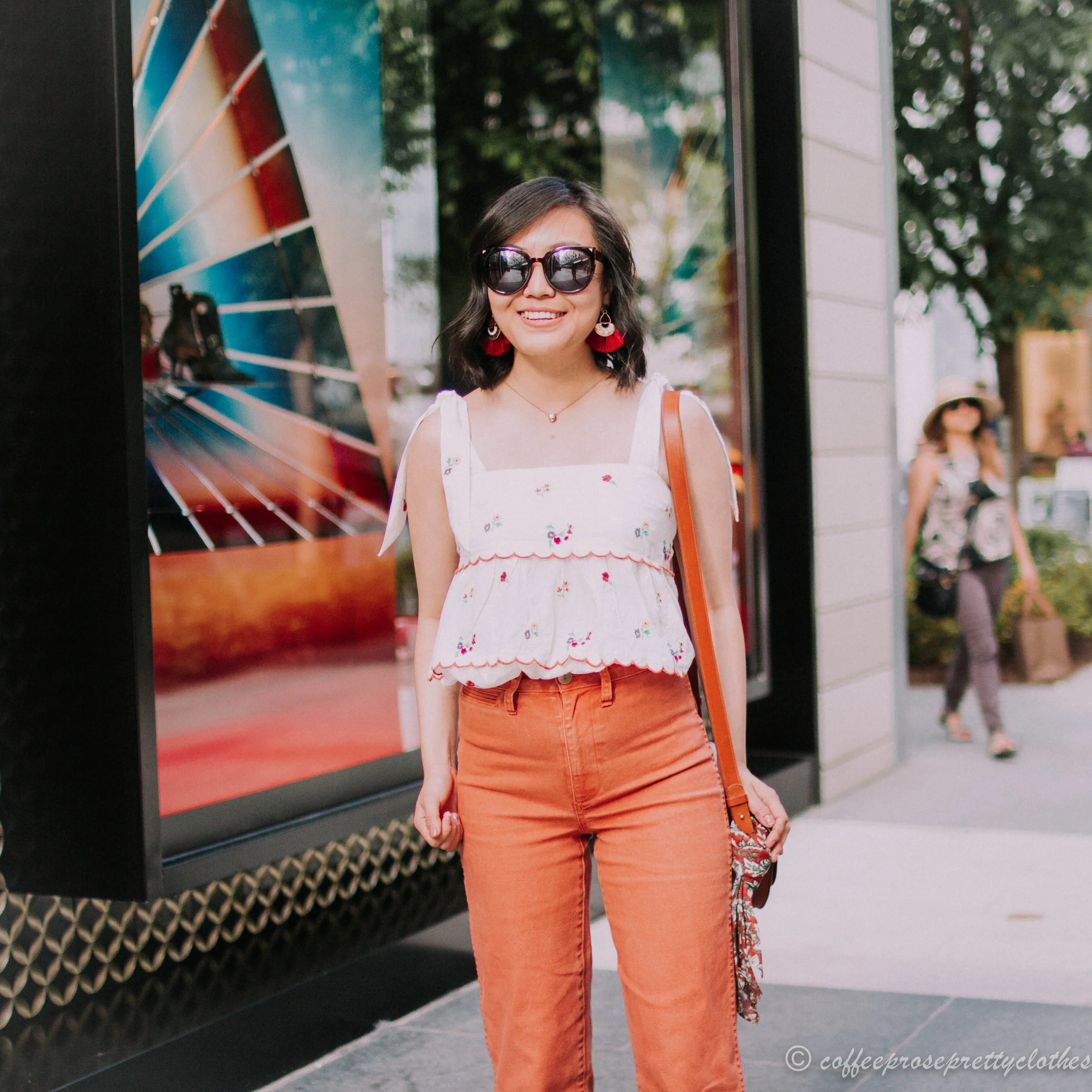 Embroidered Tank and Wide Leg Cropped Jeans