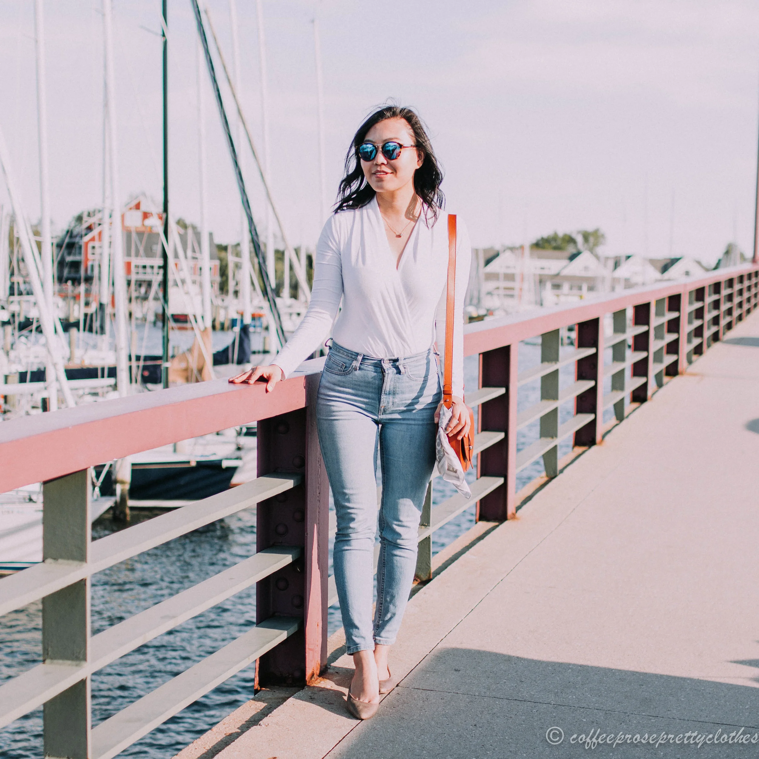 Wrap Bodysuit and High Waisted Jeans