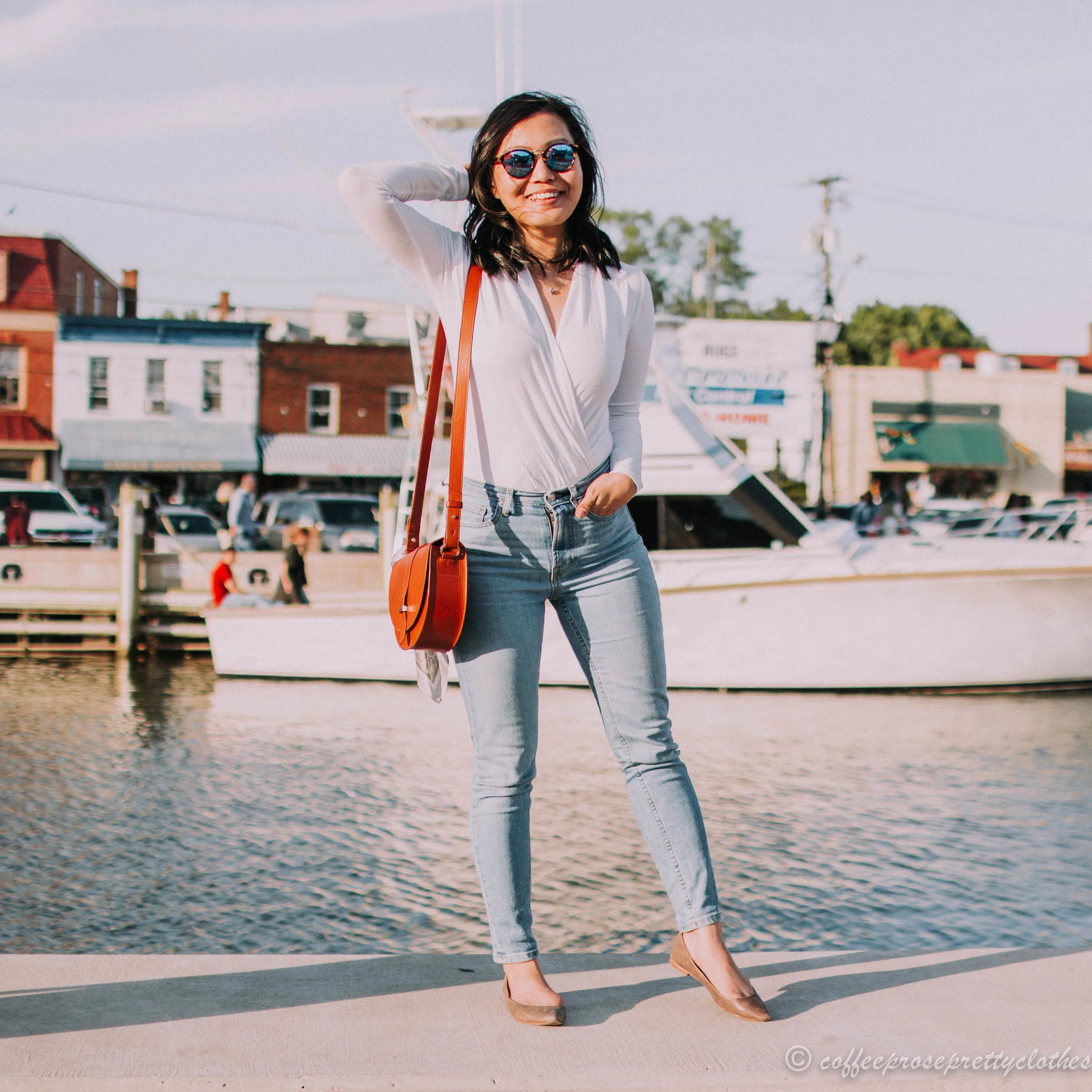 Wrap Bodysuit and High Waisted Jeans