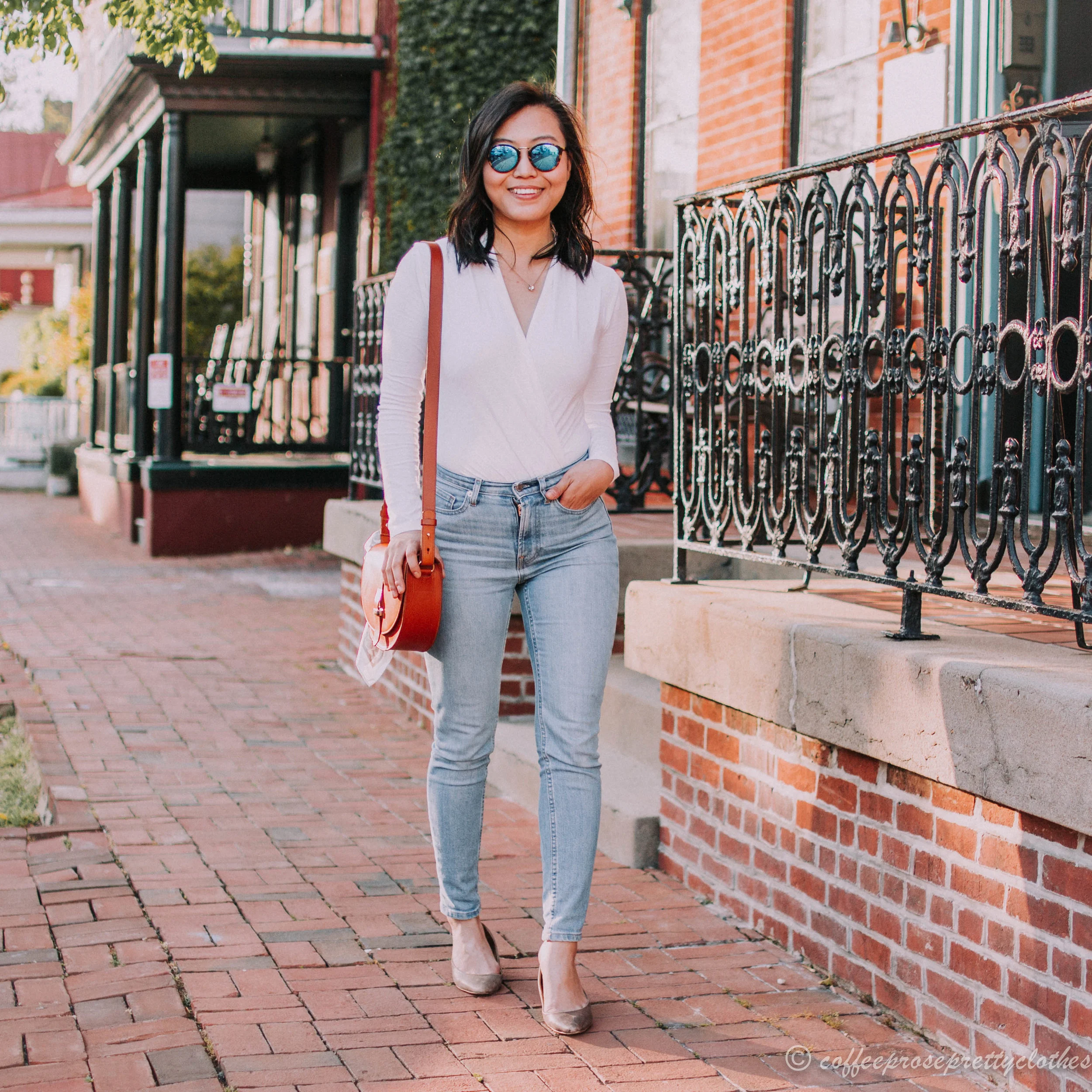 Wrap Bodysuit and High Waisted Jeans
