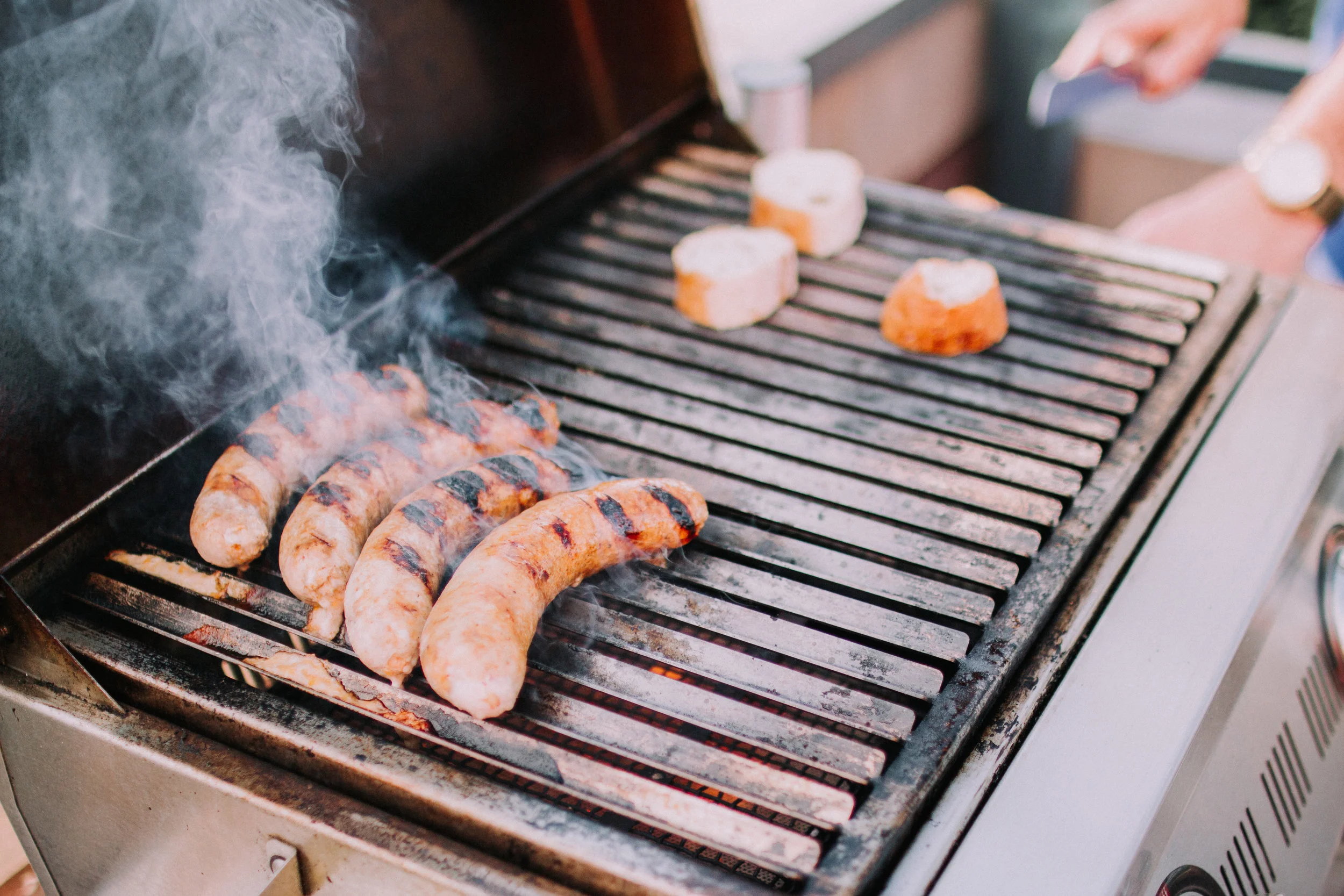 Andouille sausages on the grill